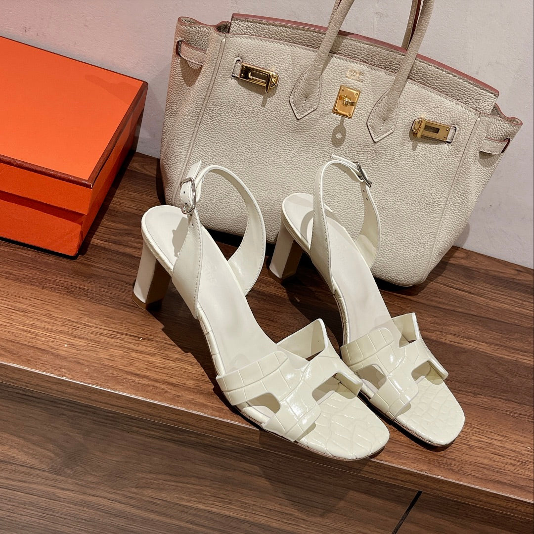 SLINGBACK ETERNITE 75 WHITE LAMBSKIN AND CROCODILE LEATHER - 35