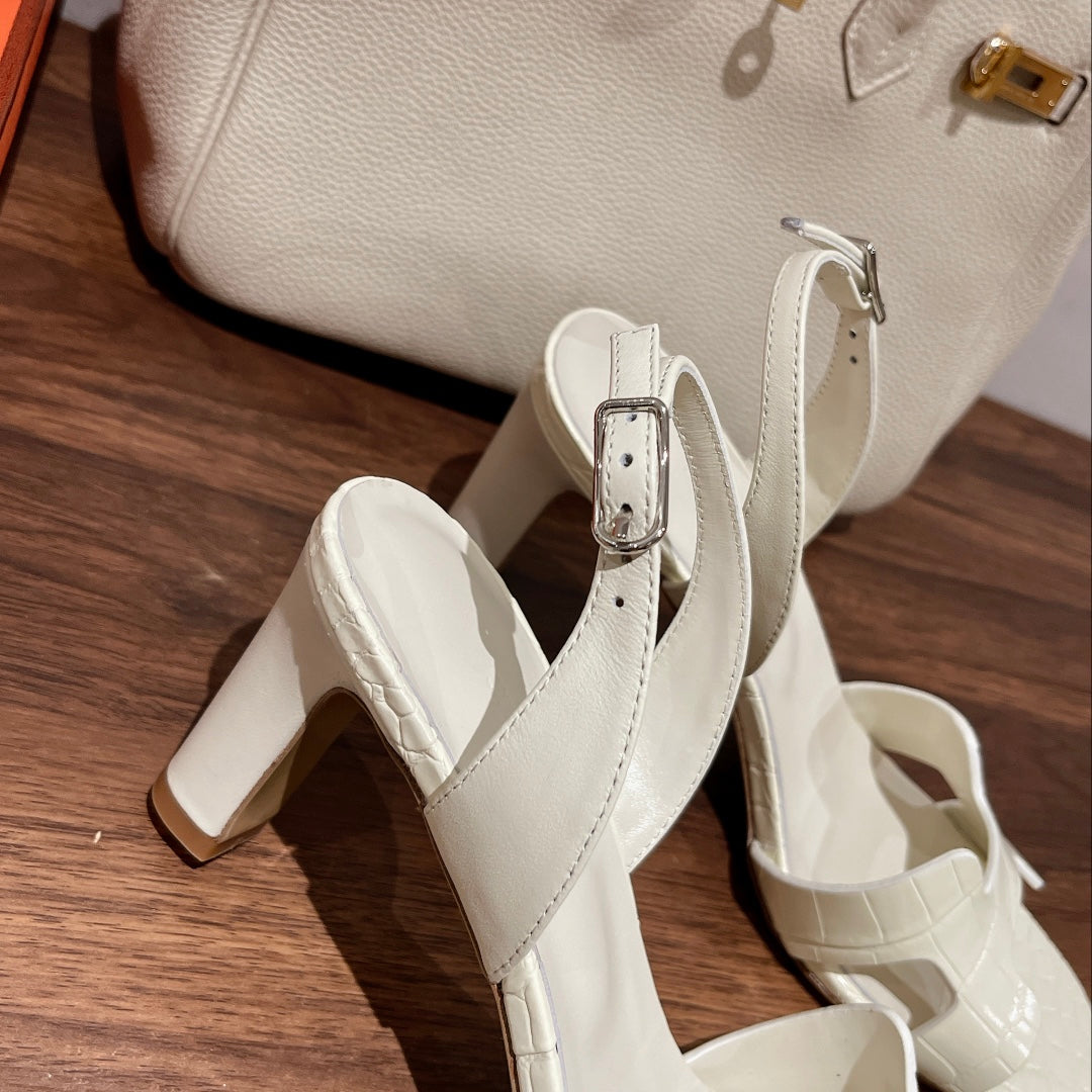 SLINGBACK ETERNITE 75 WHITE LAMBSKIN AND CROCODILE LEATHER - 35