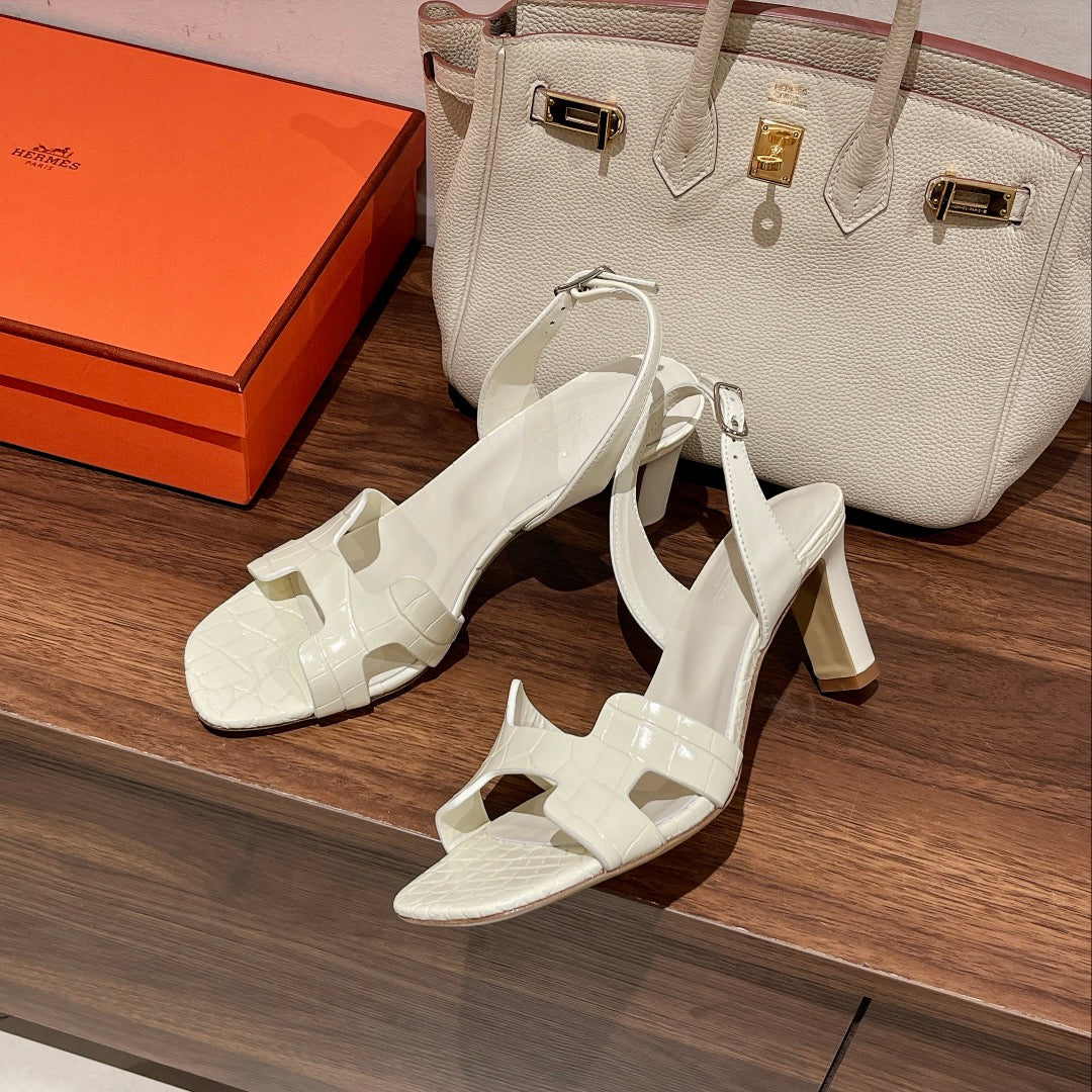 SLINGBACK ETERNITE 75 WHITE LAMBSKIN AND CROCODILE LEATHER - 35