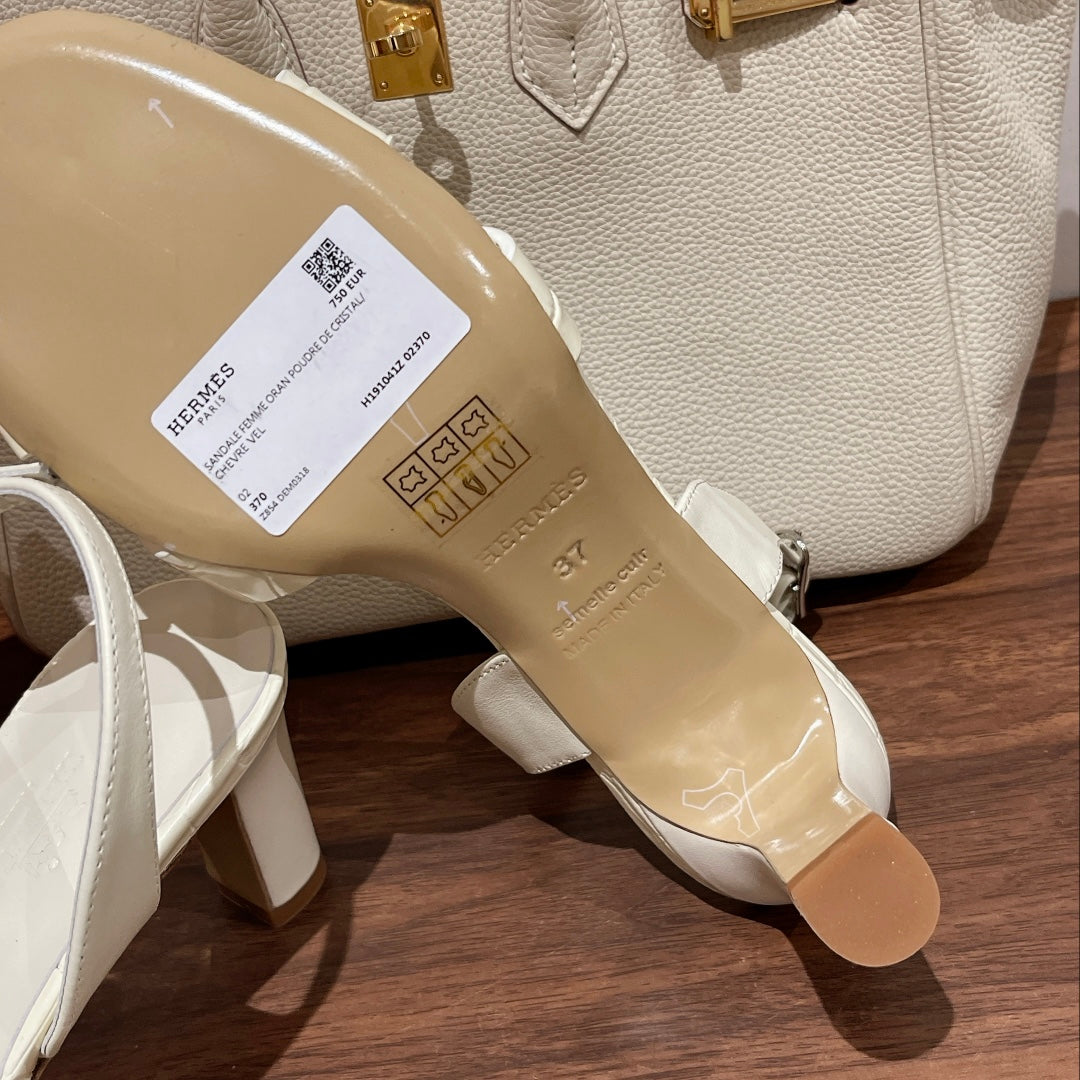 SLINGBACK ETERNITE 75 WHITE LAMBSKIN AND CROCODILE LEATHER - 35