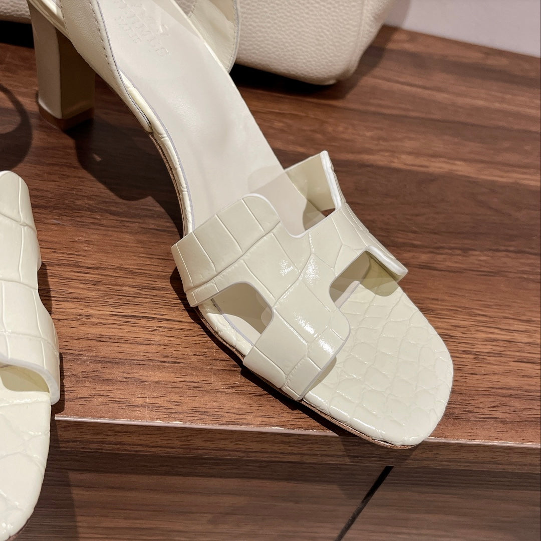 SLINGBACK ETERNITE 75 WHITE LAMBSKIN AND CROCODILE LEATHER - 35