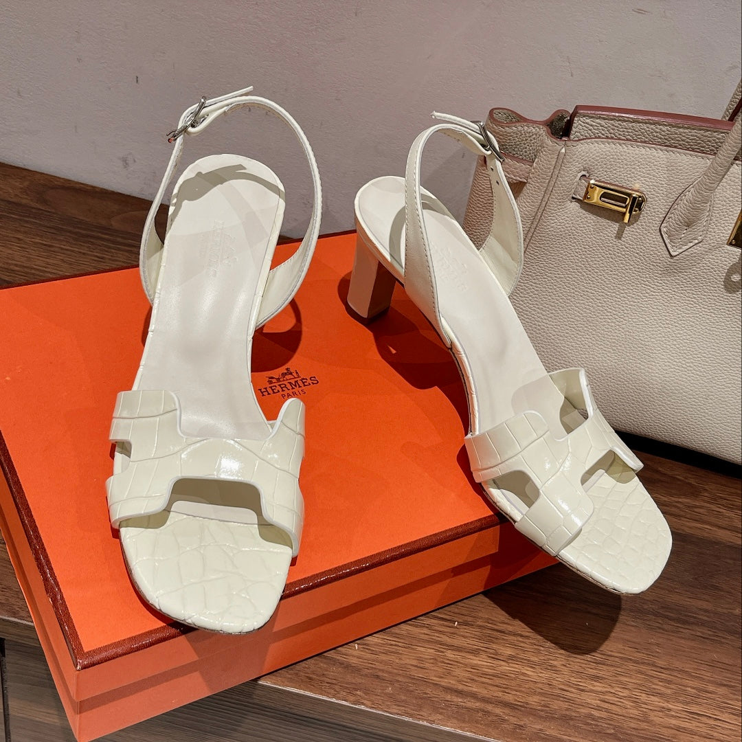 SLINGBACK ETERNITE 75 WHITE LAMBSKIN AND CROCODILE LEATHER - 35