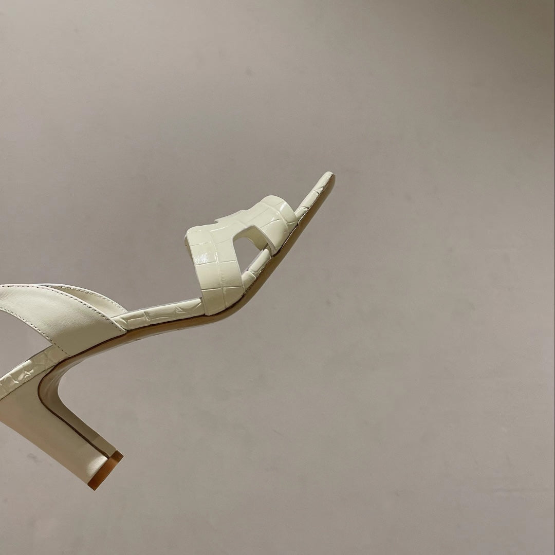SLINGBACK ETERNITE 75 WHITE LAMBSKIN AND CROCODILE LEATHER - 35