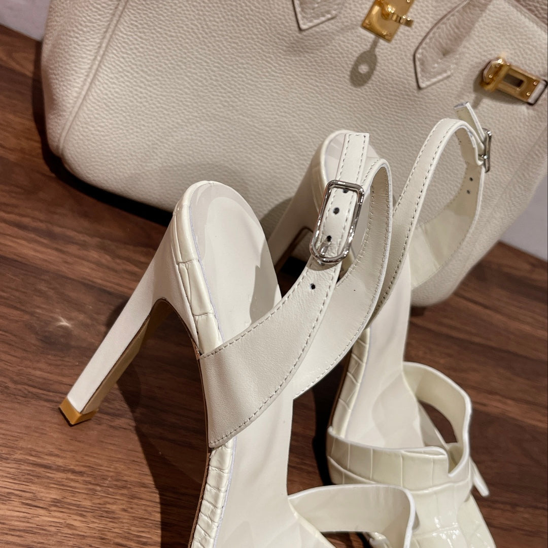 SLINGBACK  ETERNITE 105 WHITE LAMBSKIN AND CROCODILE LEATHER - 35
