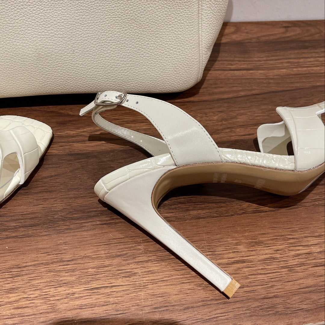SLINGBACK  ETERNITE 105 WHITE LAMBSKIN AND CROCODILE LEATHER - 35