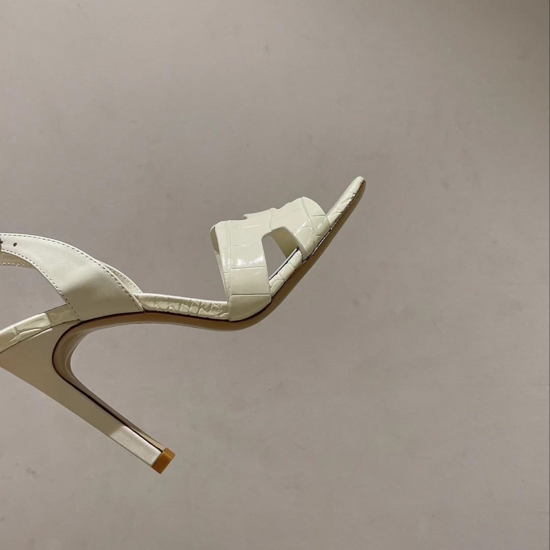 SLINGBACK  ETERNITE 105 WHITE LAMBSKIN AND CROCODILE LEATHER - 35