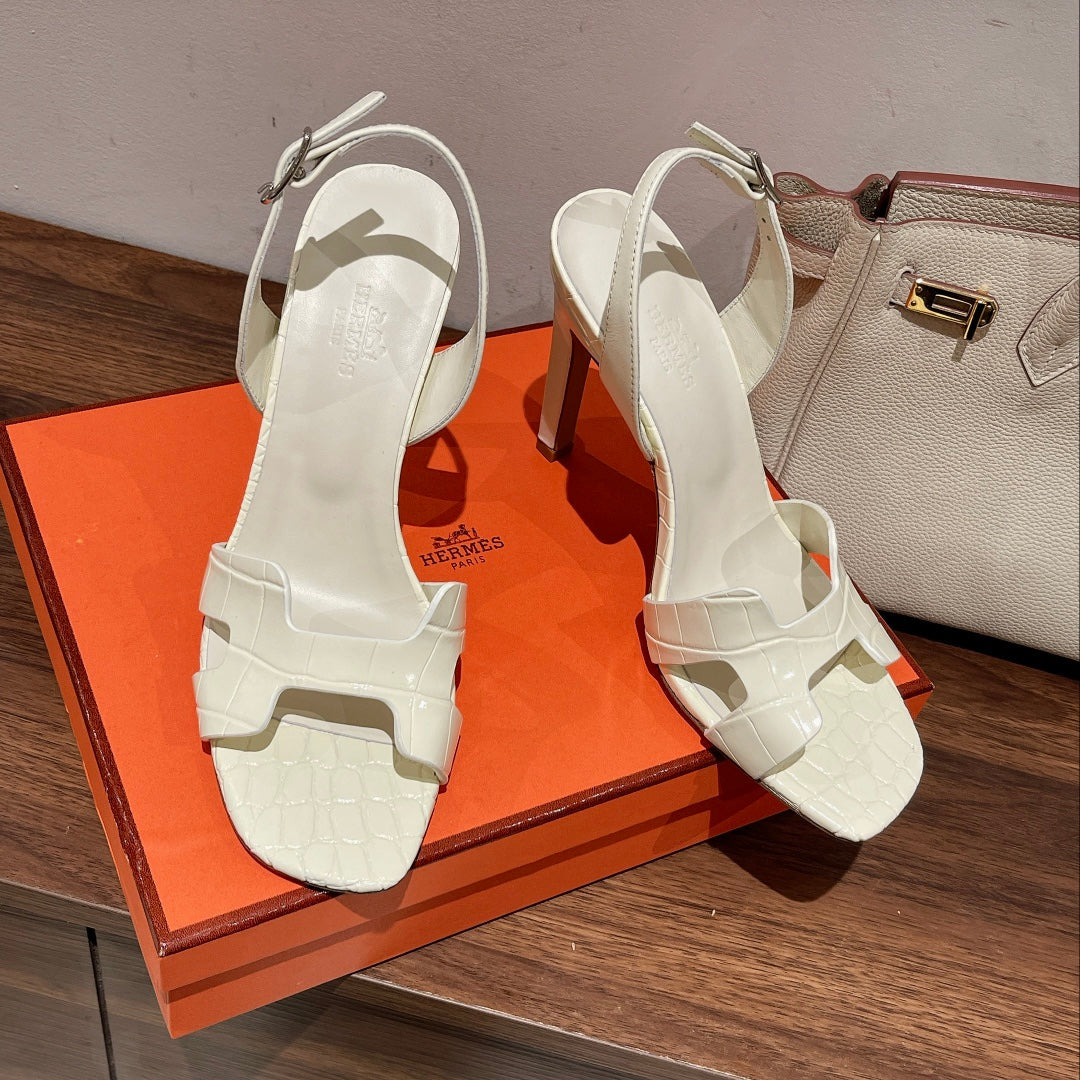 SLINGBACK  ETERNITE 105 WHITE LAMBSKIN AND CROCODILE LEATHER - 35