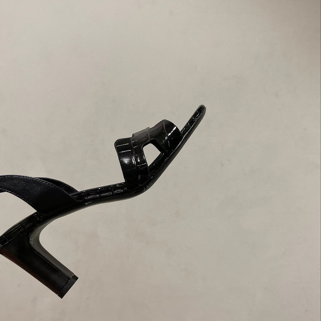 SLINGBACK ETERNITE 75 BLACK LAMBSKIN AND CROCODILE LEATHER - 35