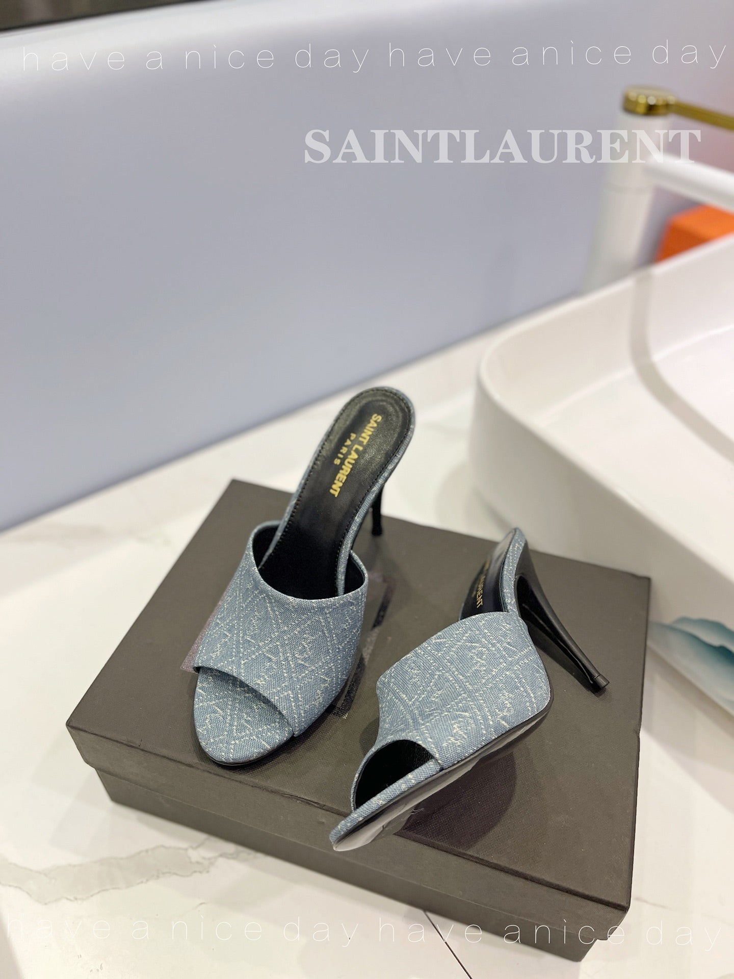 SL GOLDIE MULES STONE COLOR DENIM - 34