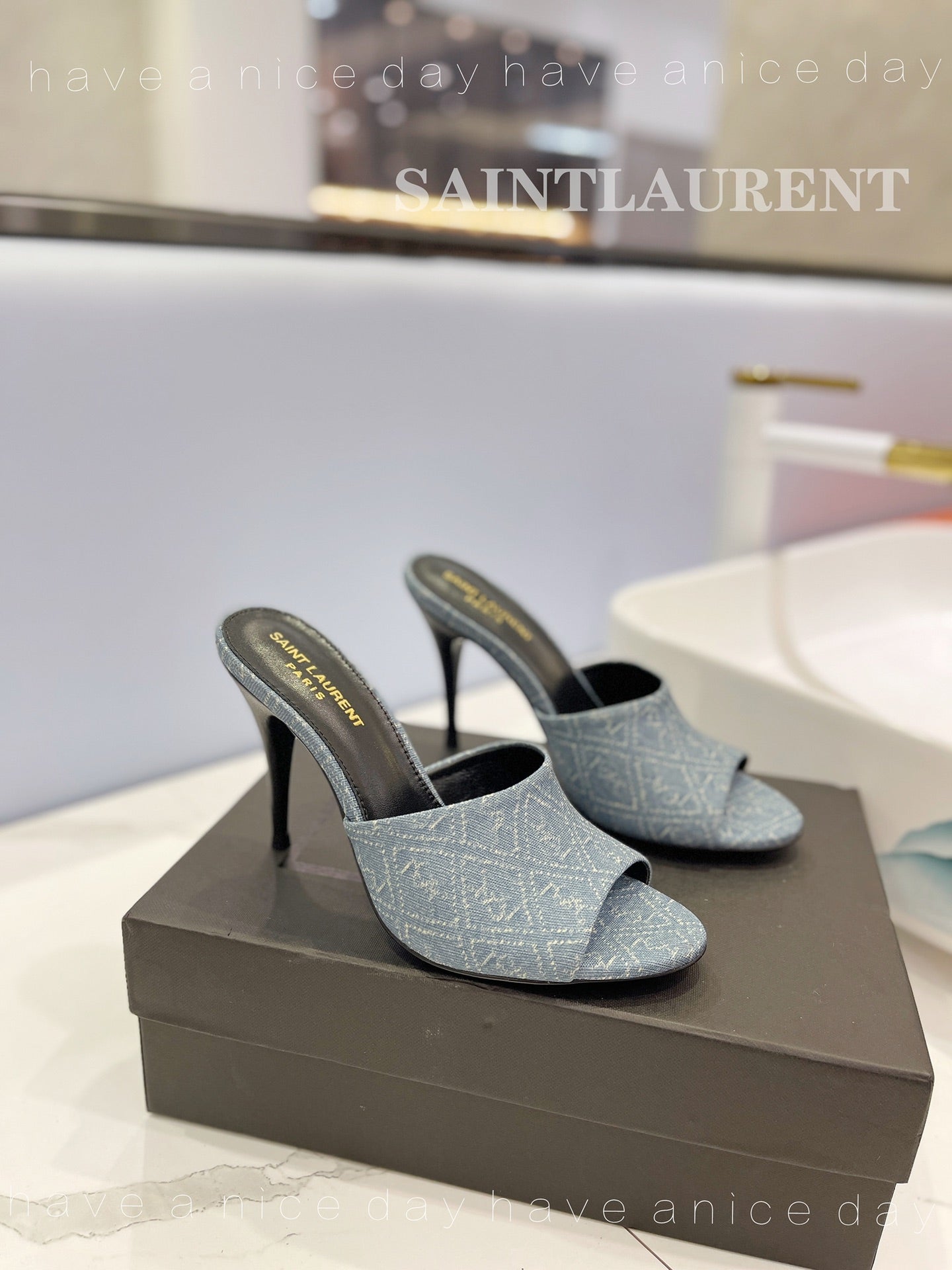SL GOLDIE MULES STONE COLOR DENIM - 34