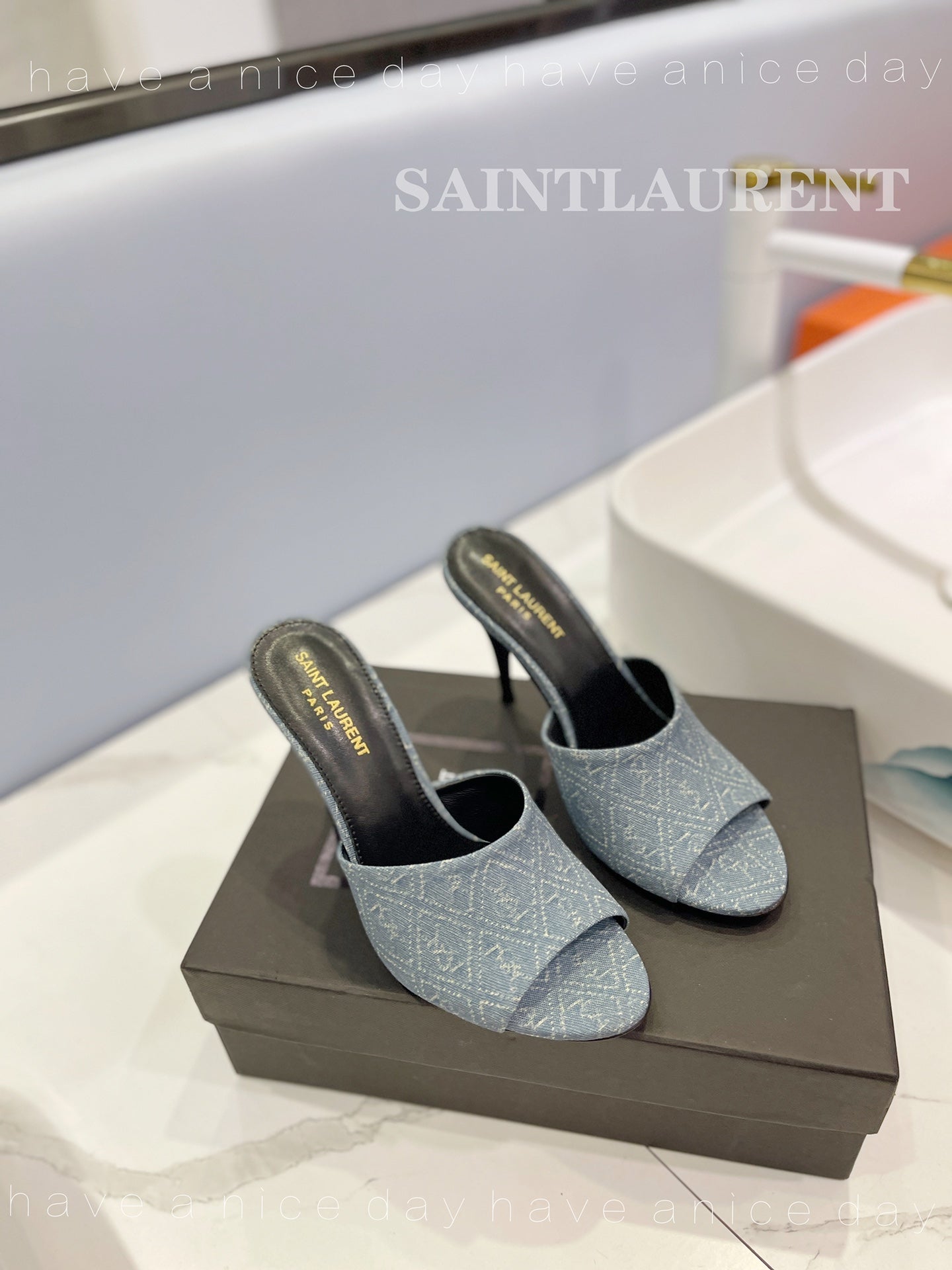 SL GOLDIE MULES STONE COLOR DENIM - 34