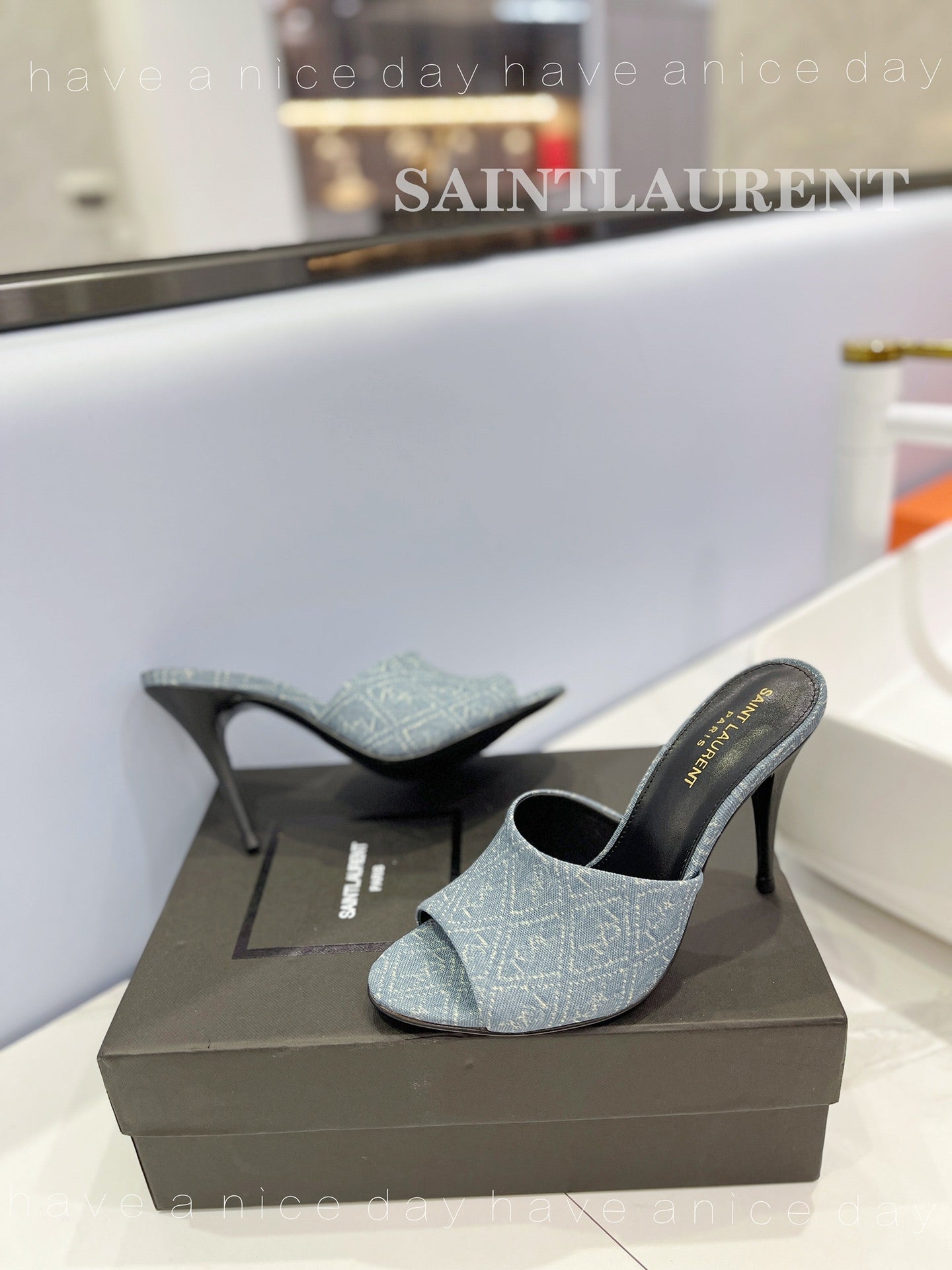 SL GOLDIE MULES STONE COLOR DENIM - 34