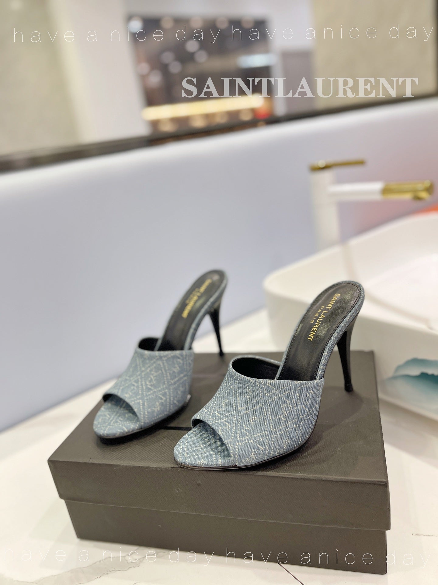 SL GOLDIE MULES STONE COLOR DENIM - 34