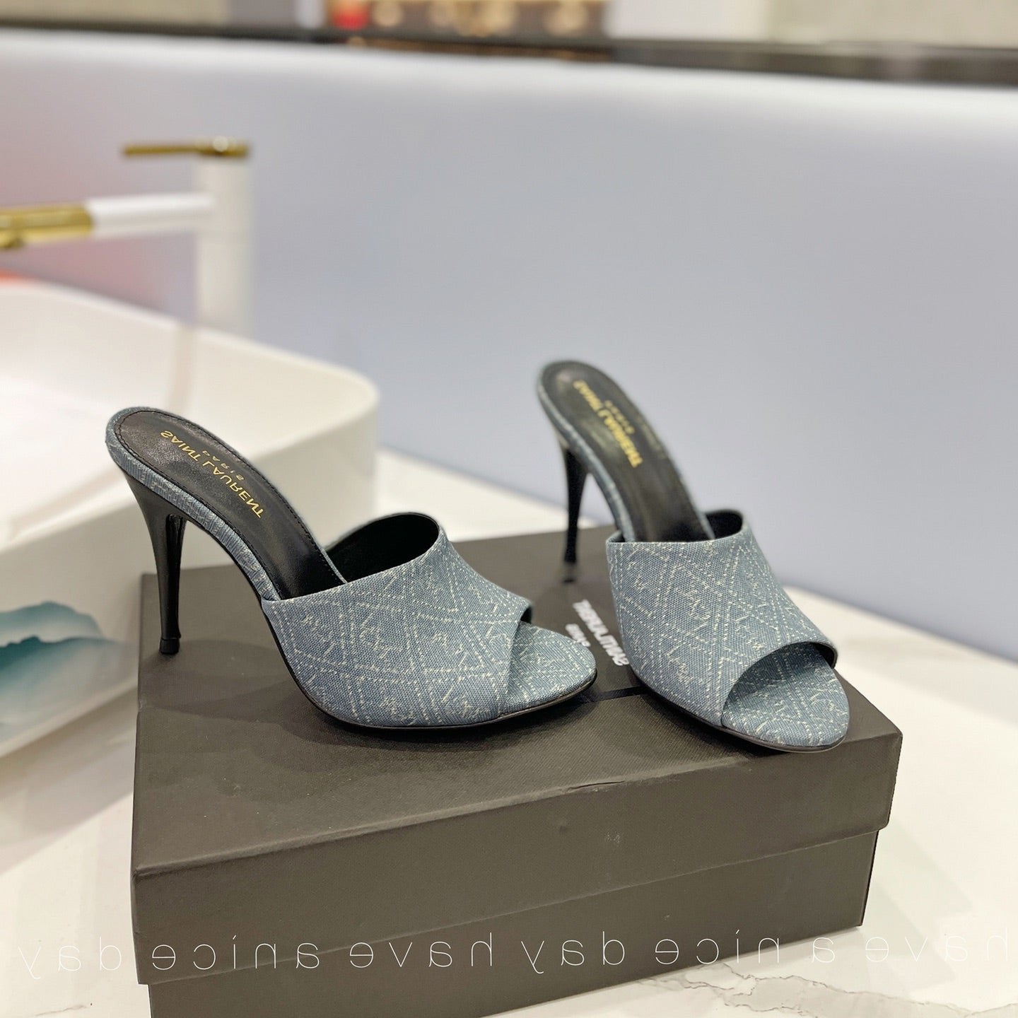SL GOLDIE MULES STONE COLOR DENIM - 34