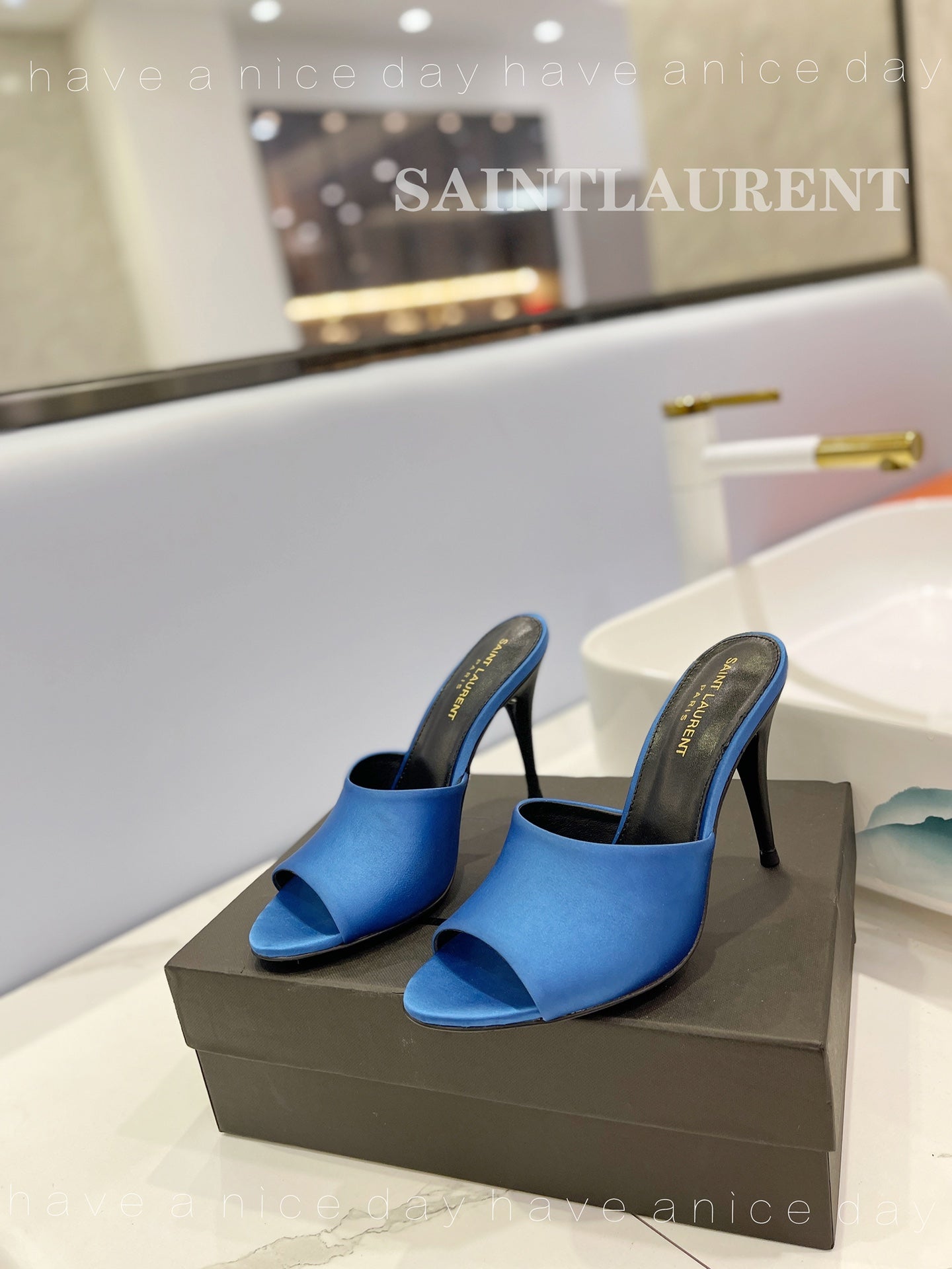 SL GOLDIE MULES COBALT SATIN - 34