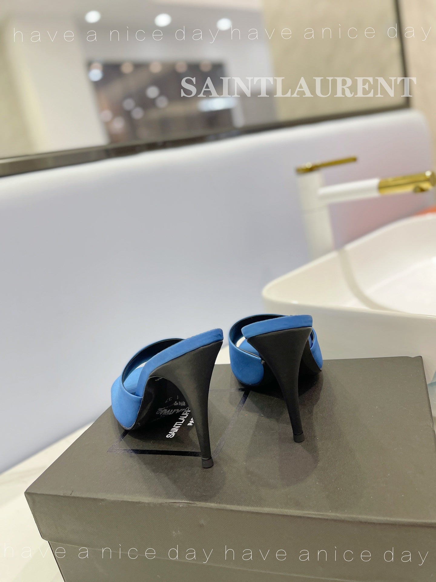 SL GOLDIE MULES COBALT SATIN - 34
