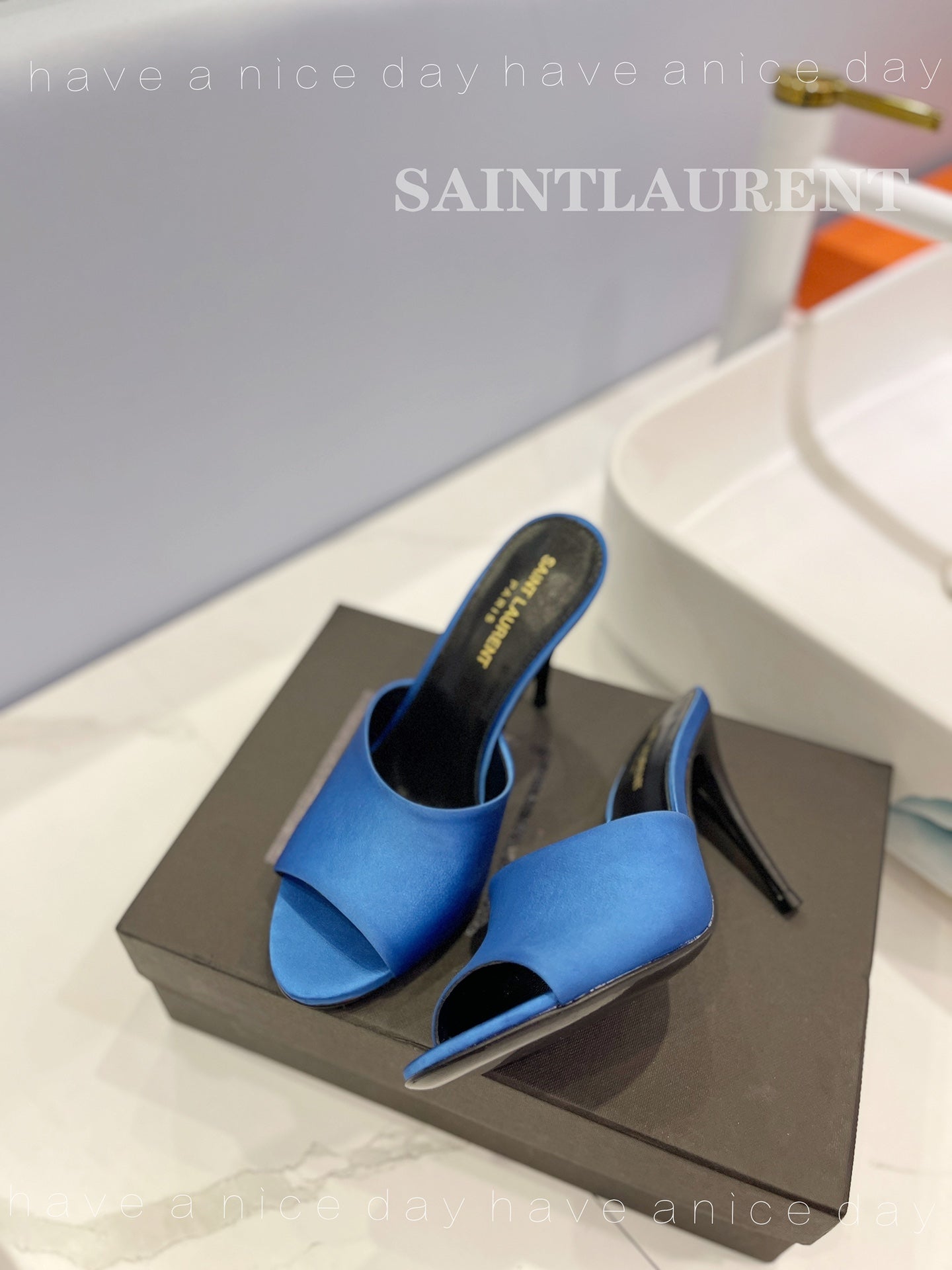 SL GOLDIE MULES COBALT SATIN - 34
