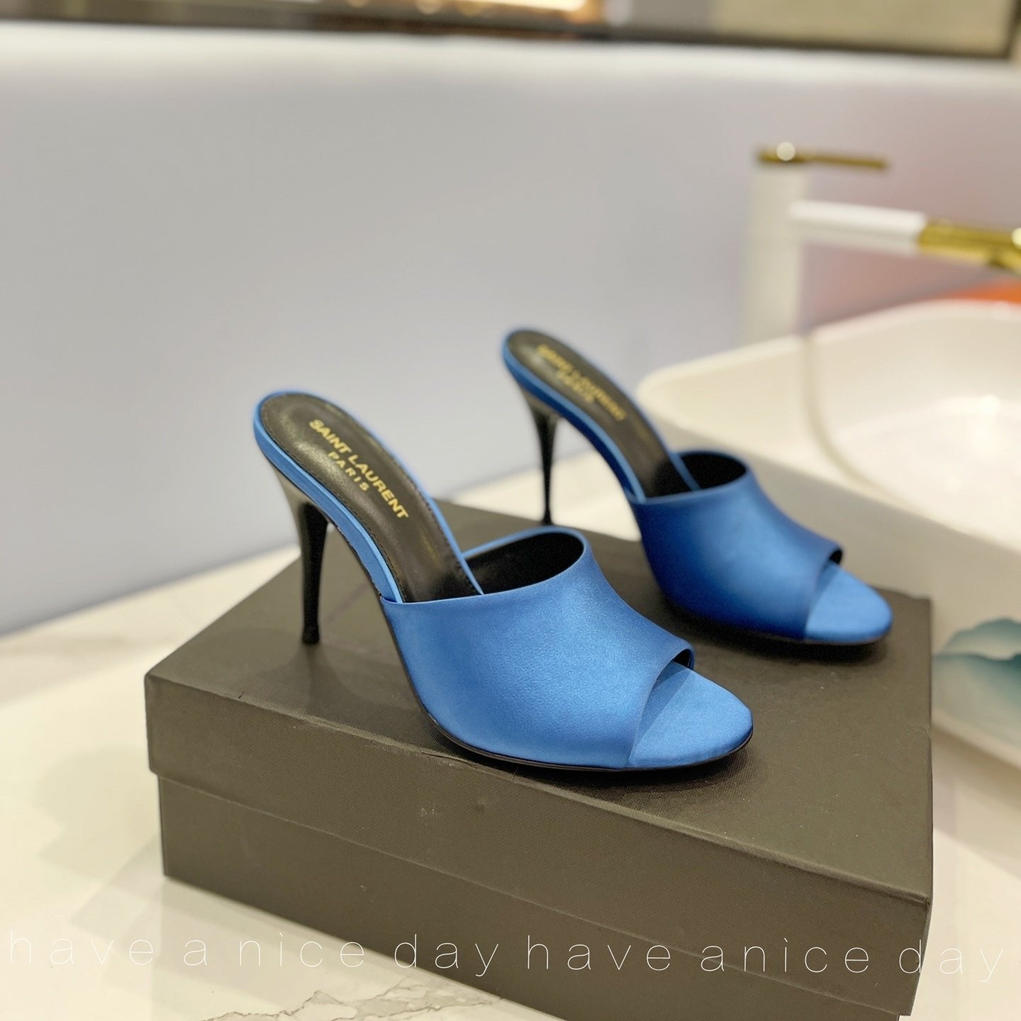 SL GOLDIE MULES COBALT SATIN - 34