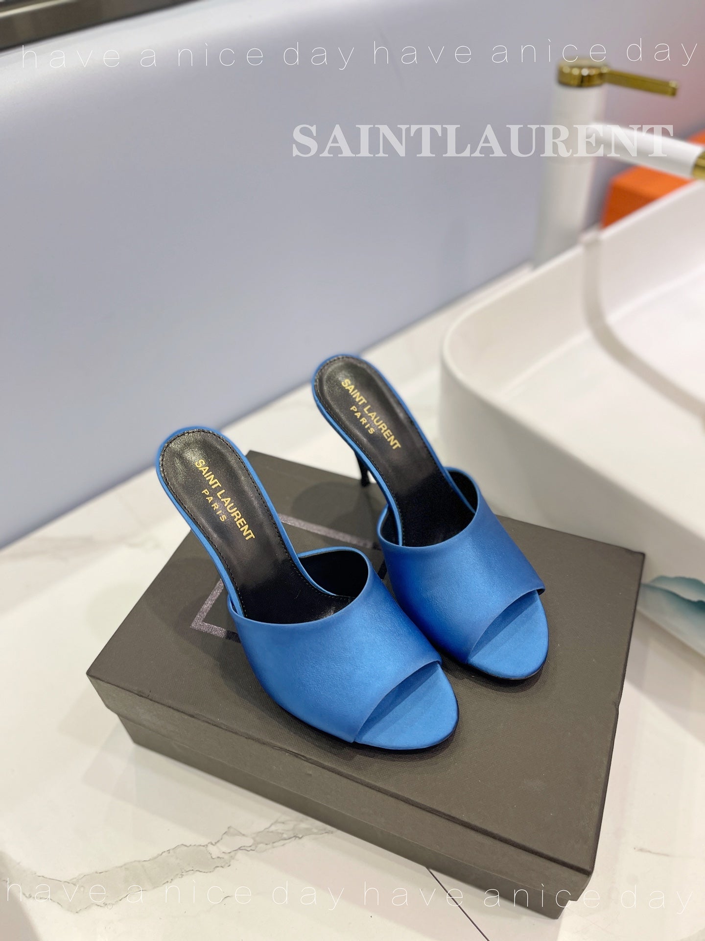 SL GOLDIE MULES COBALT SATIN - 34