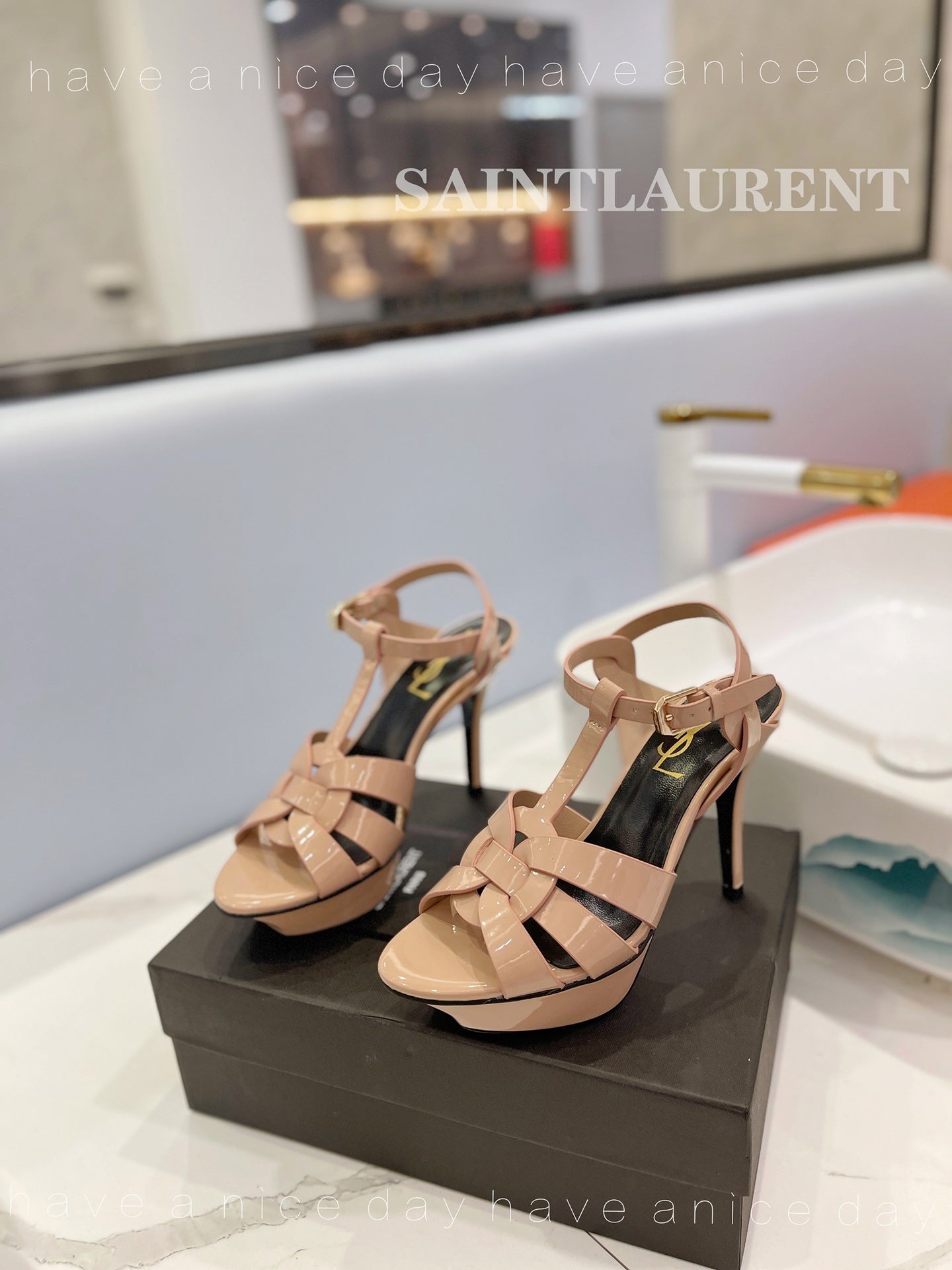 SL TRIBUTE POINED TOE SANDALS GLOSSY DUSTY ROSE CALFSKIN - 34