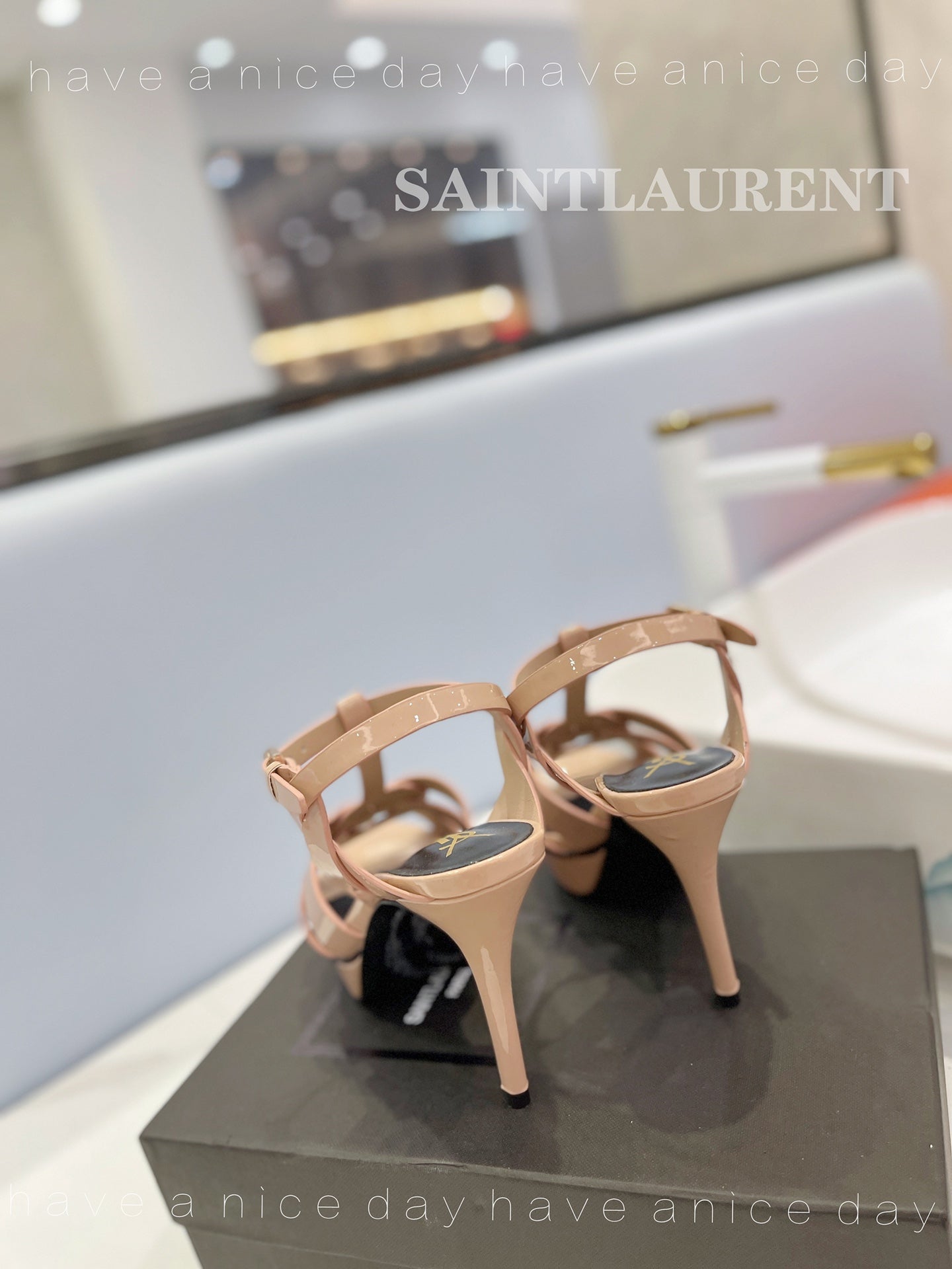 SL TRIBUTE POINED TOE SANDALS GLOSSY DUSTY ROSE CALFSKIN - 34