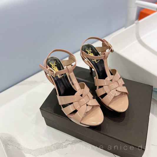 SL TRIBUTE POINED TOE SANDALS GLOSSY DUSTY ROSE CALFSKIN - 34