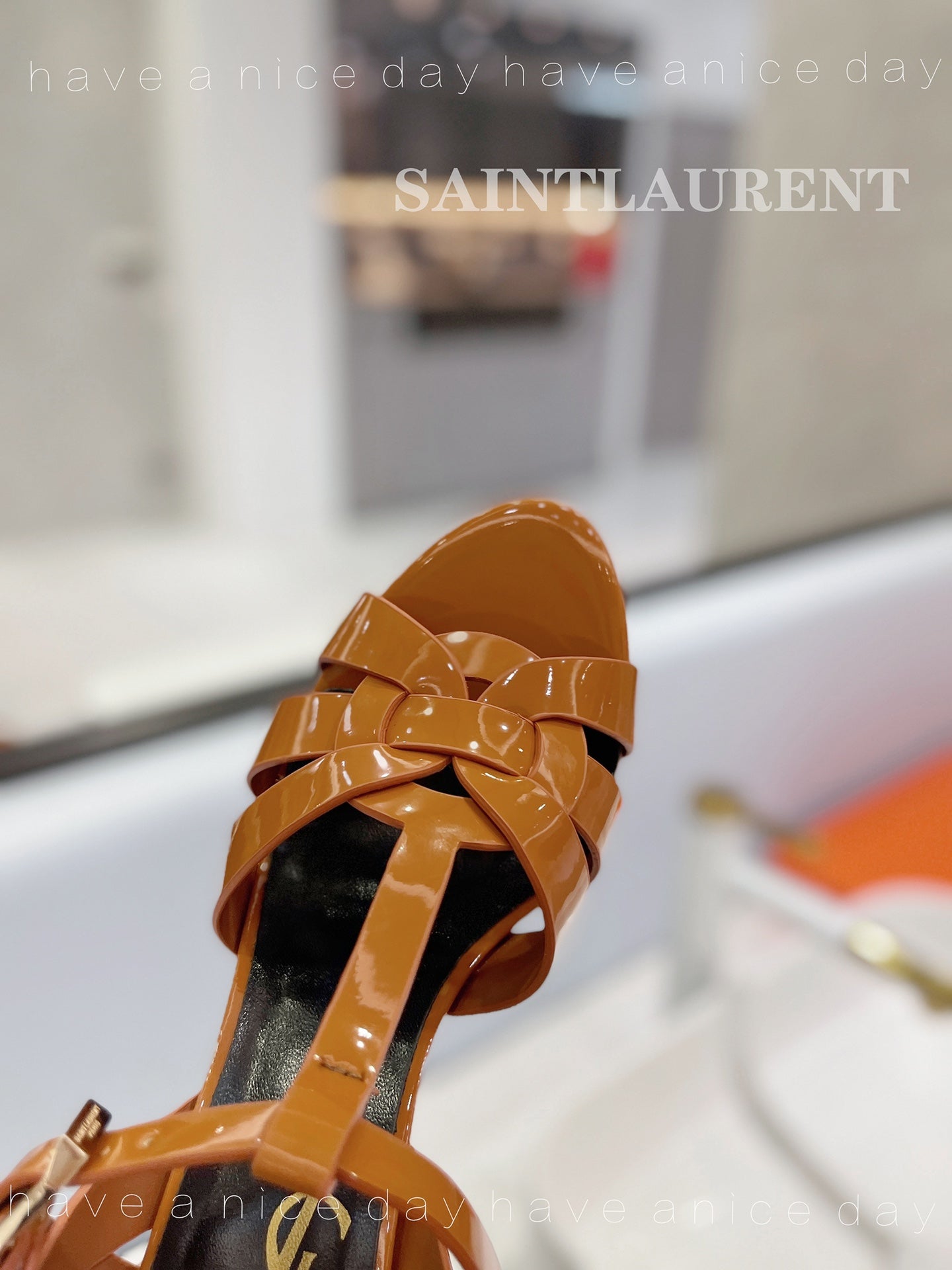 SL TRIBUTE POINED TOE SANDALS GLOSSY COPPER CALFSKIN - 34
