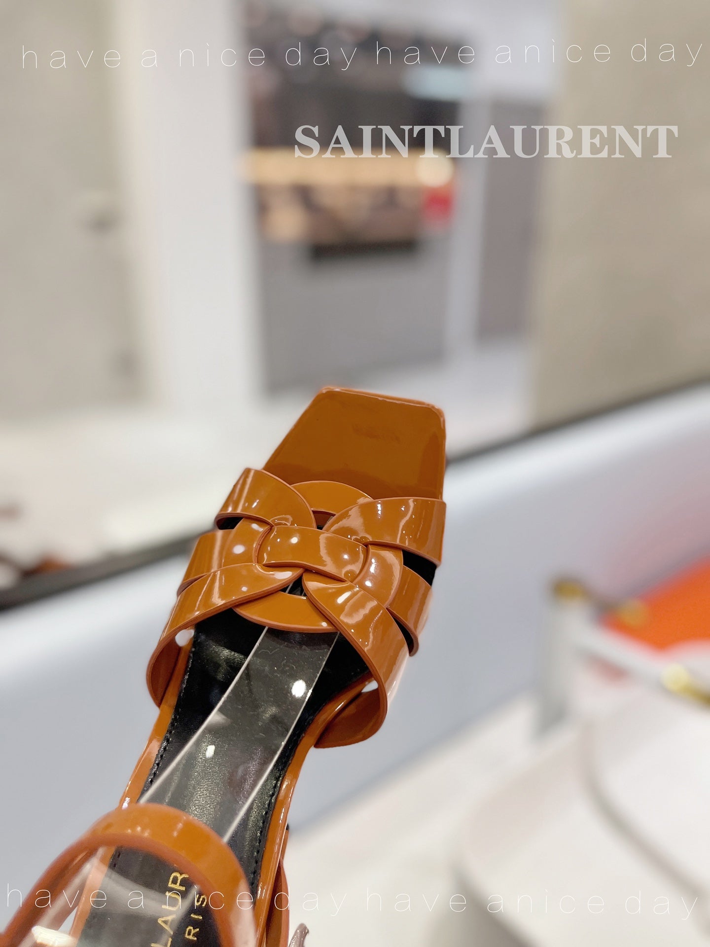 SL TRIBUTE FLATFORM SANDALS GLOSSY COPPER CALFSKIN - 34