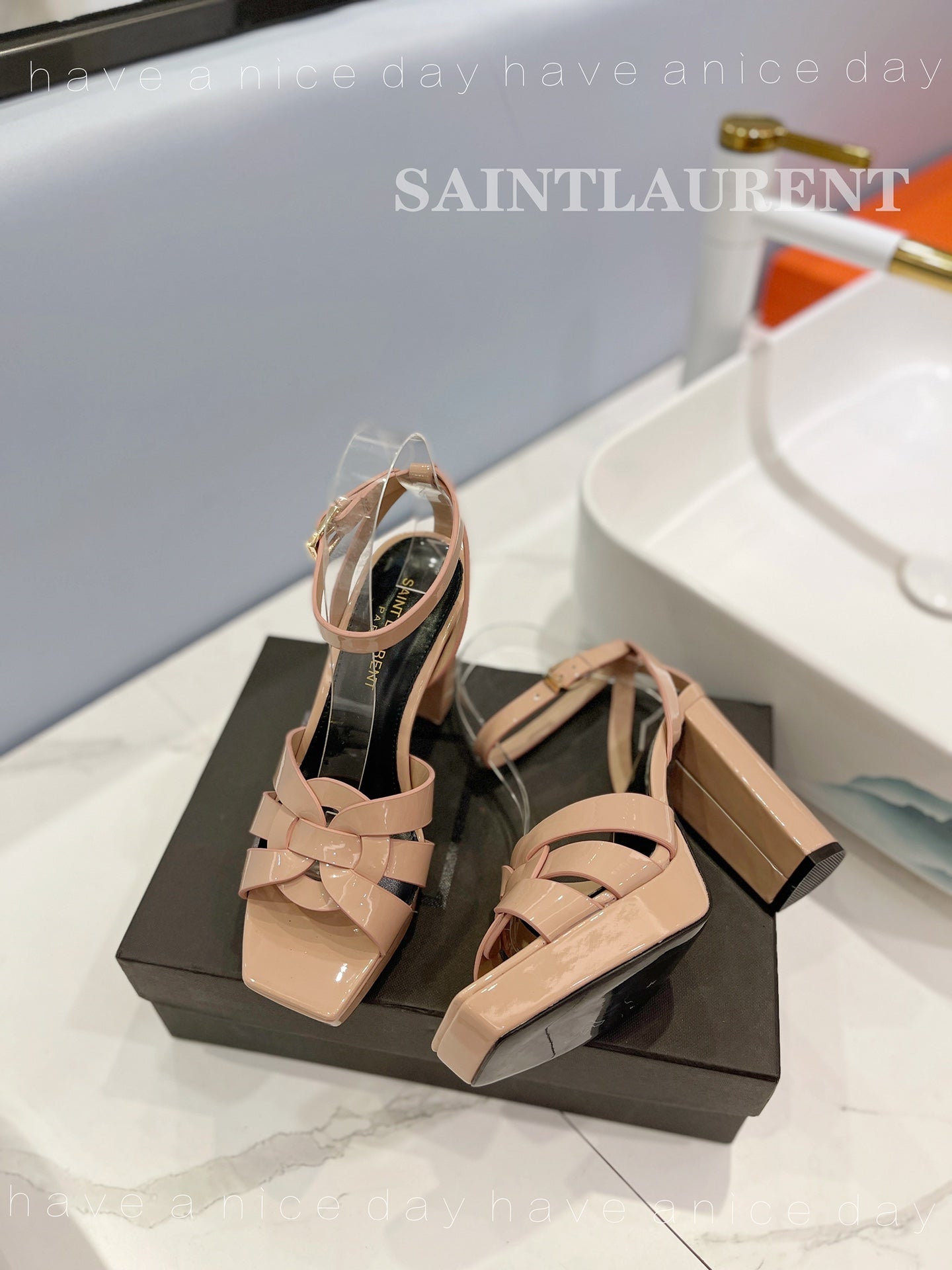 SL TRIBUTE FLATFORM SANDALS DUSTY ROSE CALFSKIN - 34