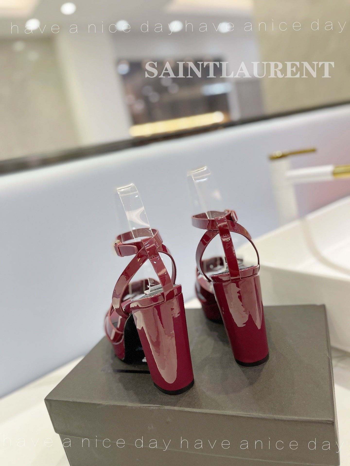 SL TRIBUTE FLATFORM SANDALS GLOSSY BERRY CALFSKIN - 34