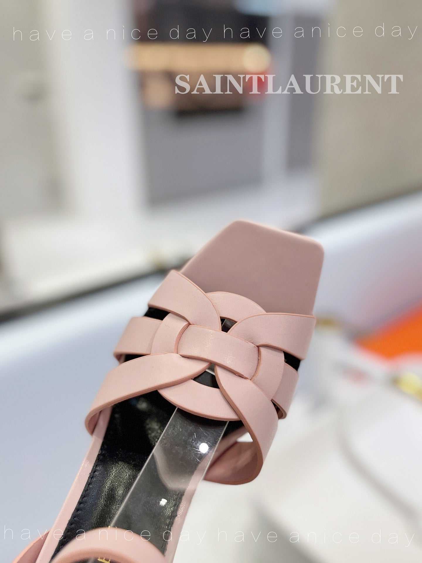 SL TRIBUTE FLATFORM SANDALS PASTEL PINK CALFSKIN - 34
