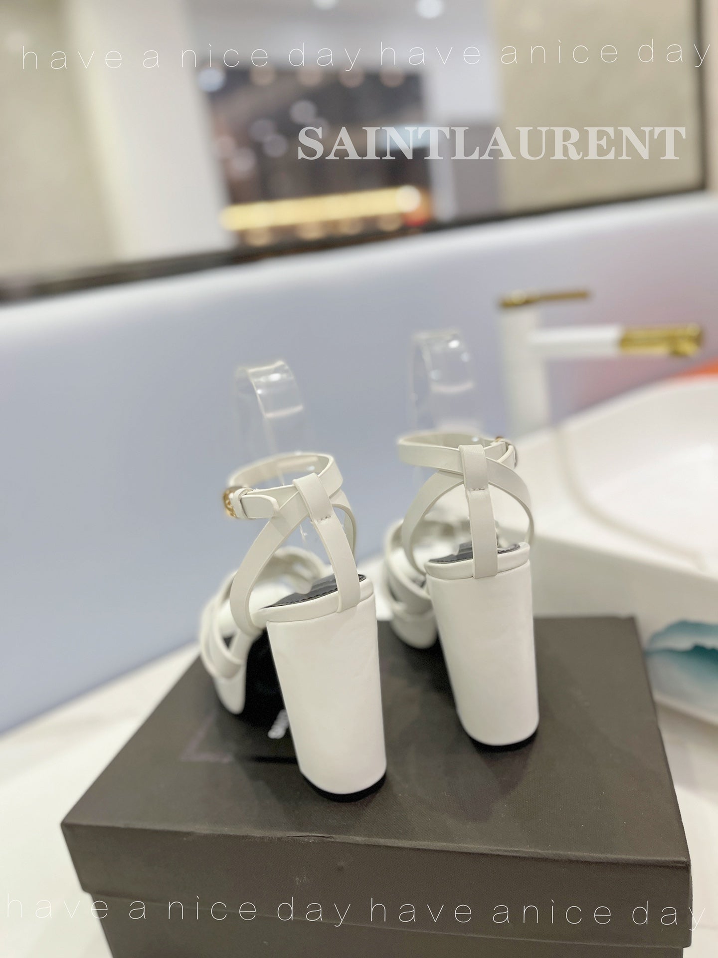 SL TRIBUTE FLATFORM SANDALS WHITE CALFSKIN - 34