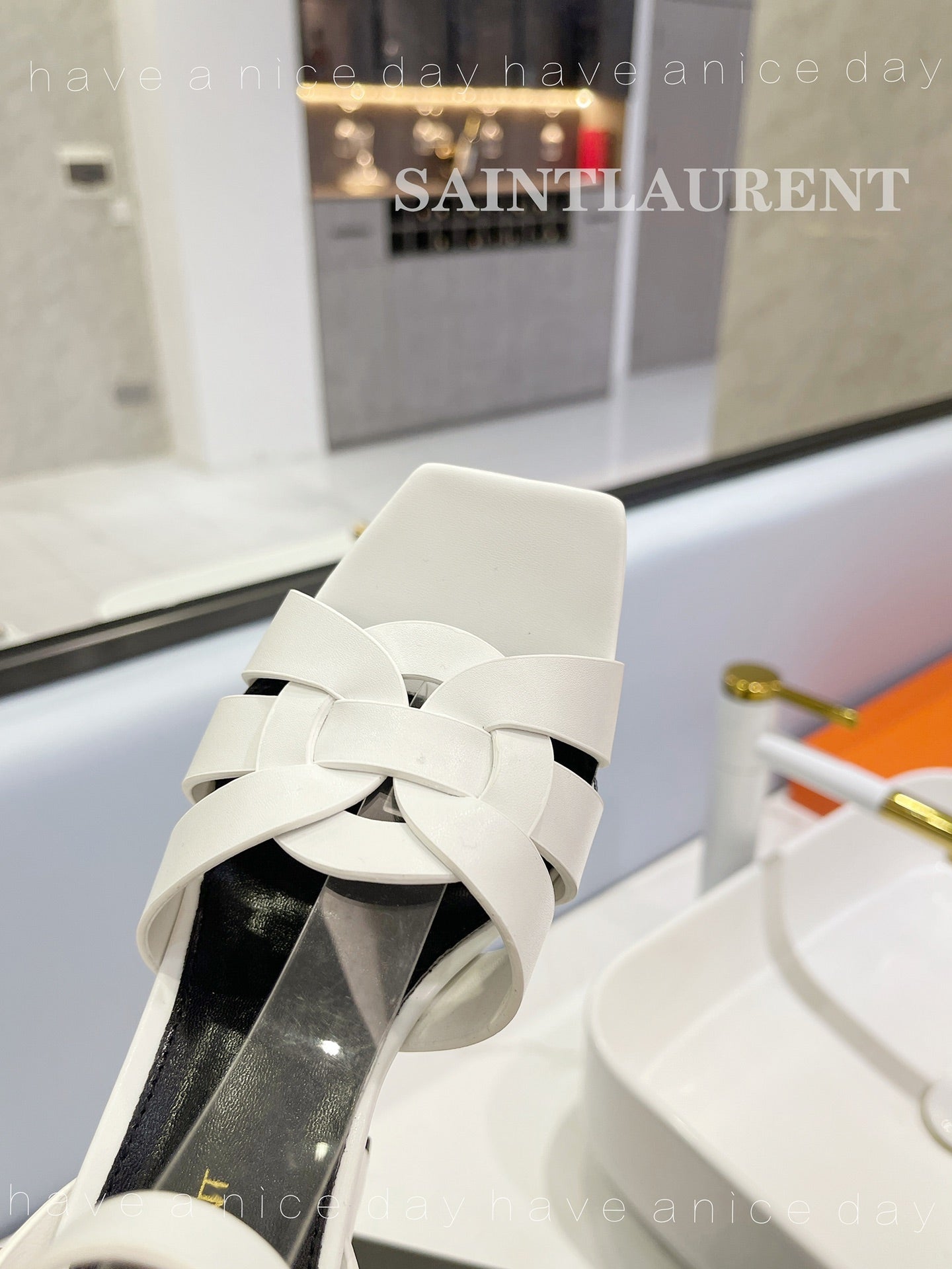SL TRIBUTE FLATFORM SANDALS WHITE CALFSKIN - 34