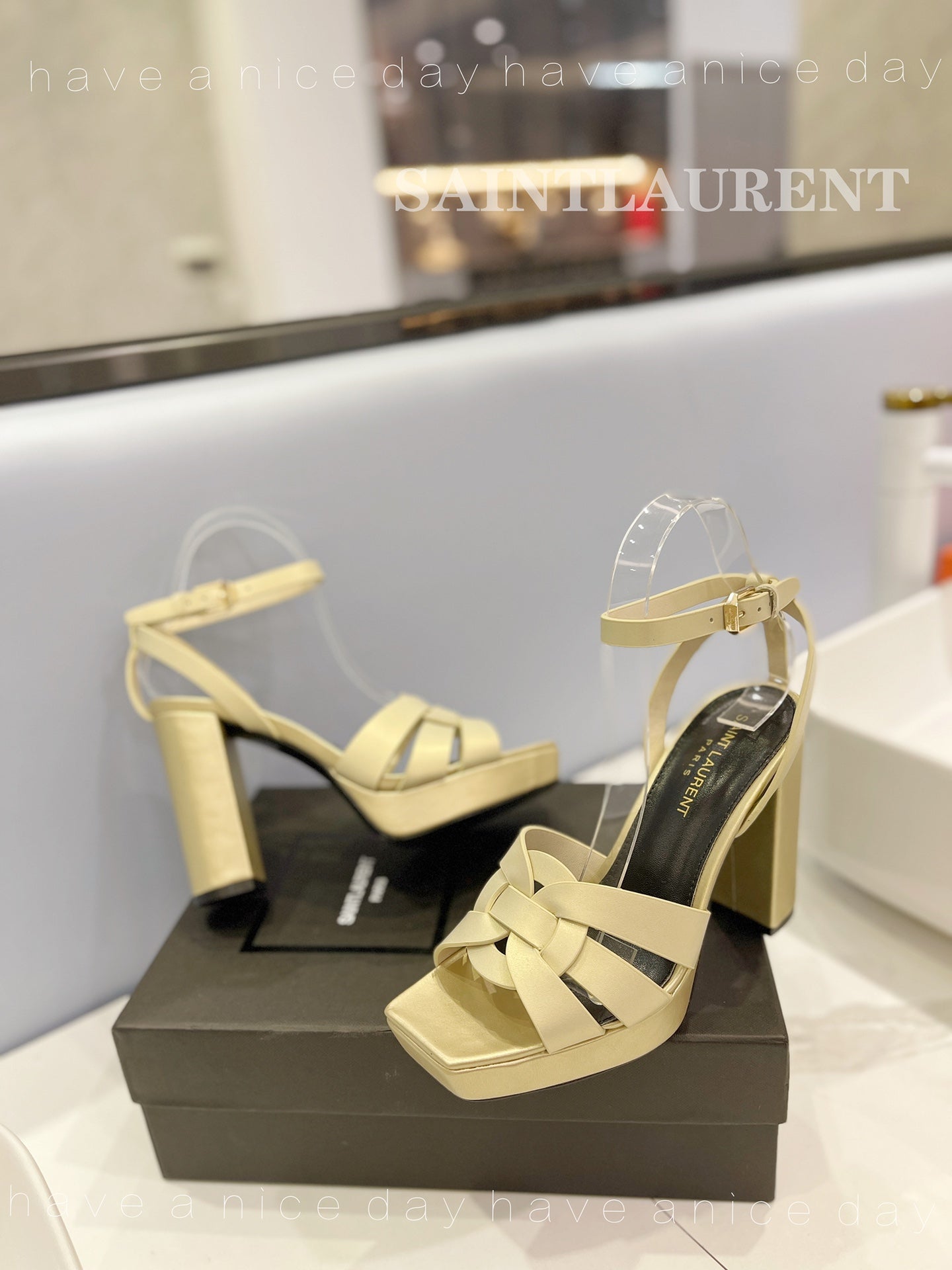 SL TRIBUTE FLATFORM SANDALS FLAX CALFSKIN - 34