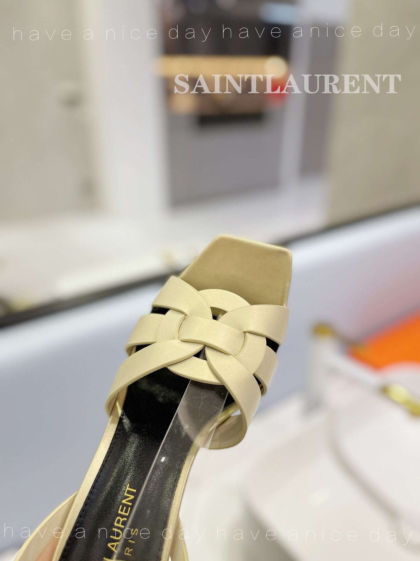 SL TRIBUTE FLATFORM SANDALS FLAX CALFSKIN - 34