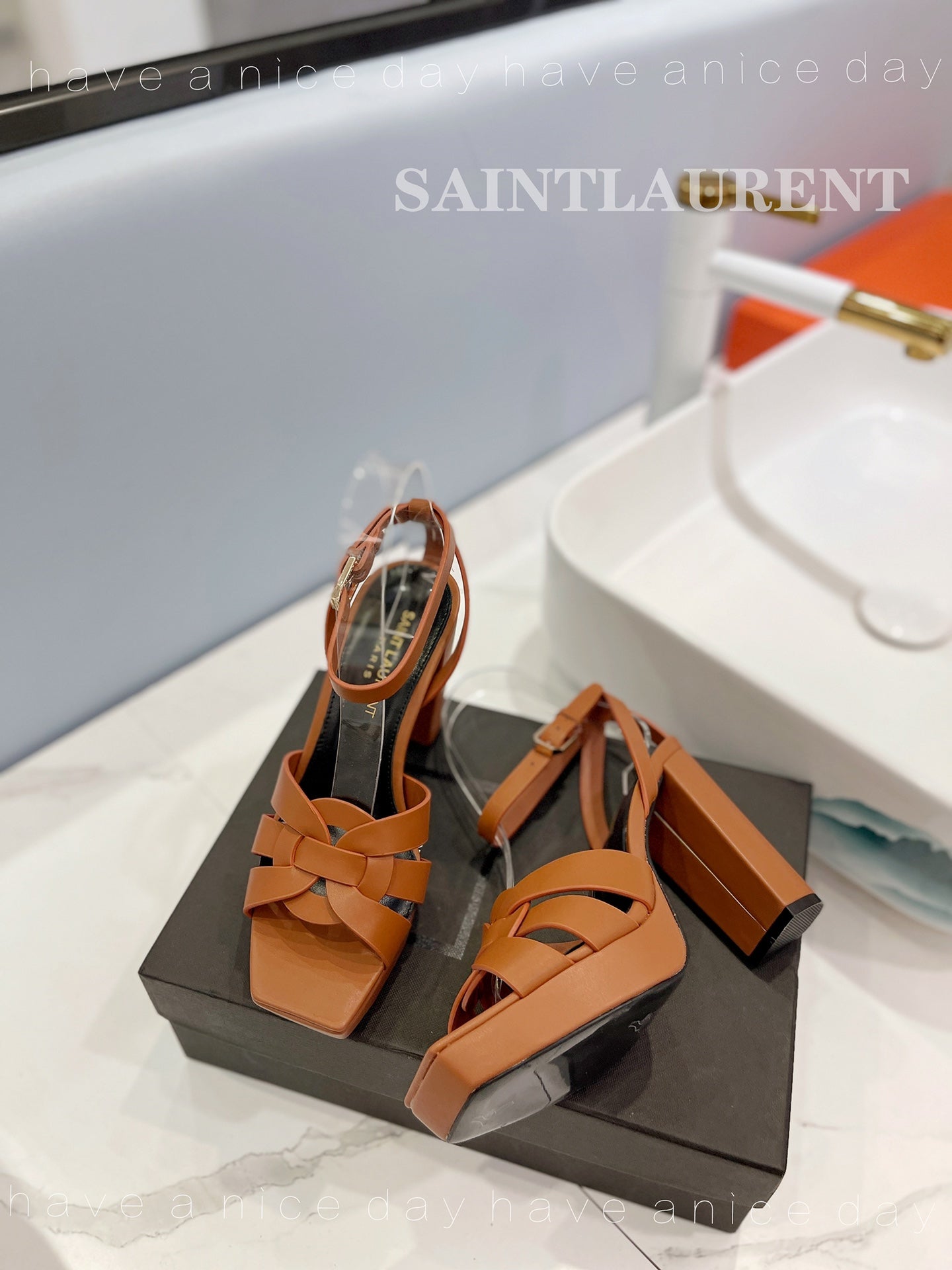 SL TRIBUTE FLATFORM SANDALS COPPER CALFSKIN - 34