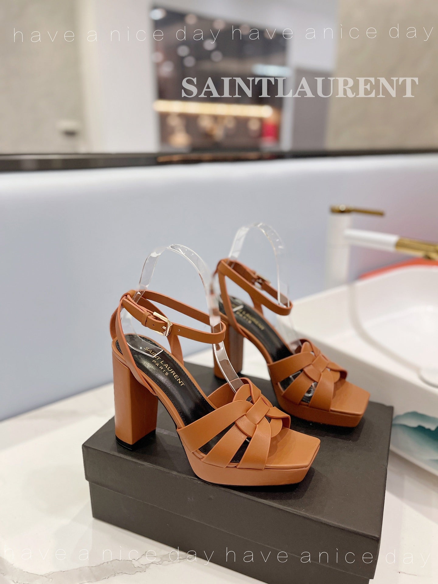 SL TRIBUTE FLATFORM SANDALS COPPER CALFSKIN - 34