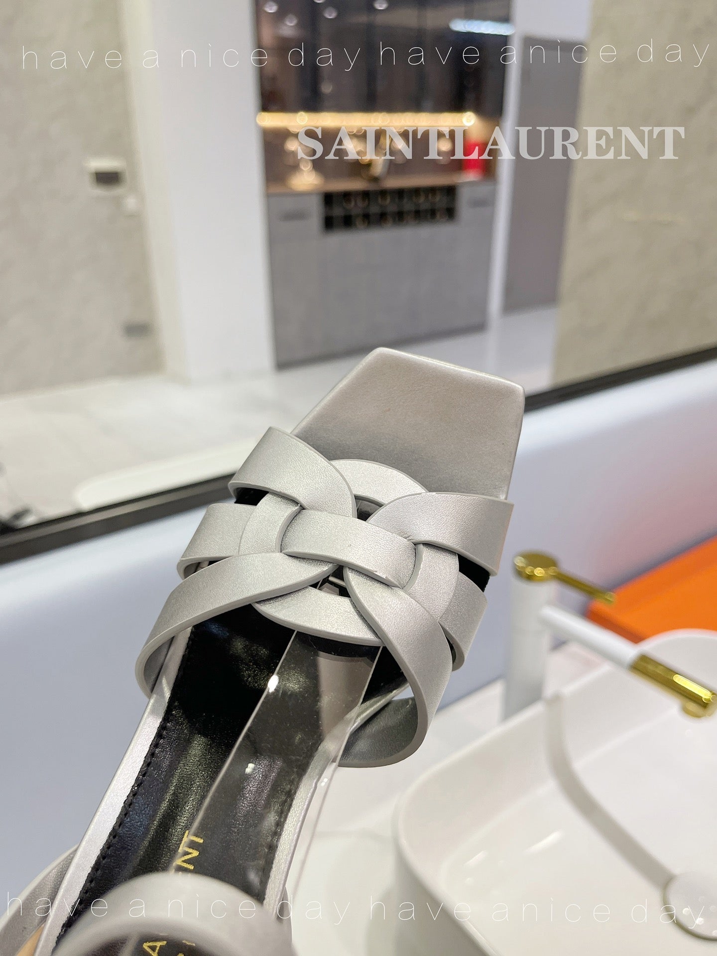 SL TRIBUTE FLATFORM SANDALS SILVER CALFSKIN - 34