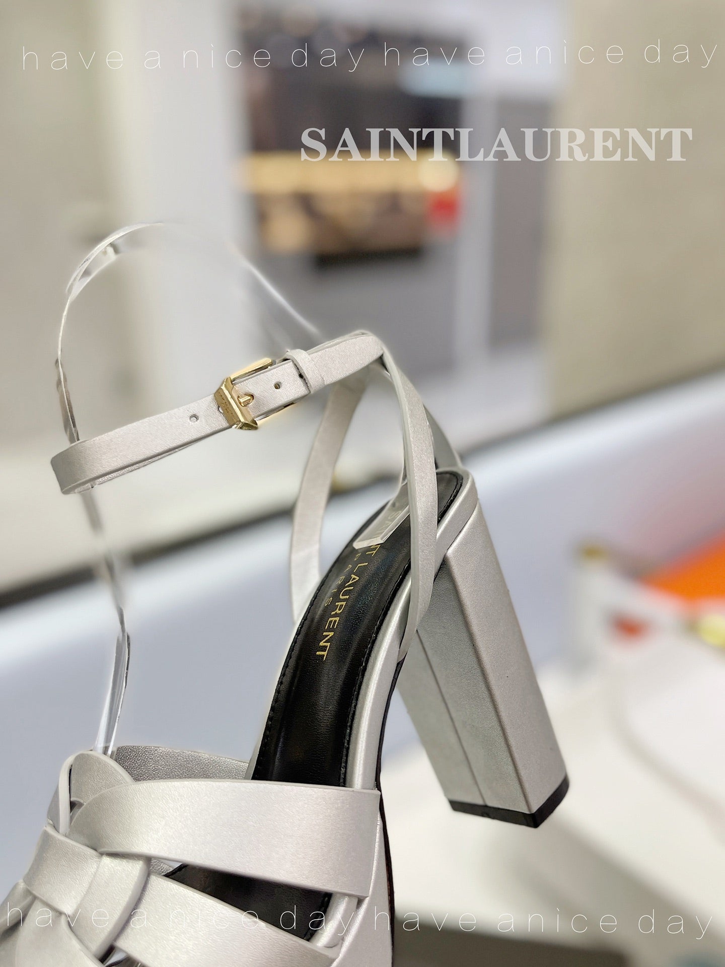 SL TRIBUTE FLATFORM SANDALS SILVER CALFSKIN - 34