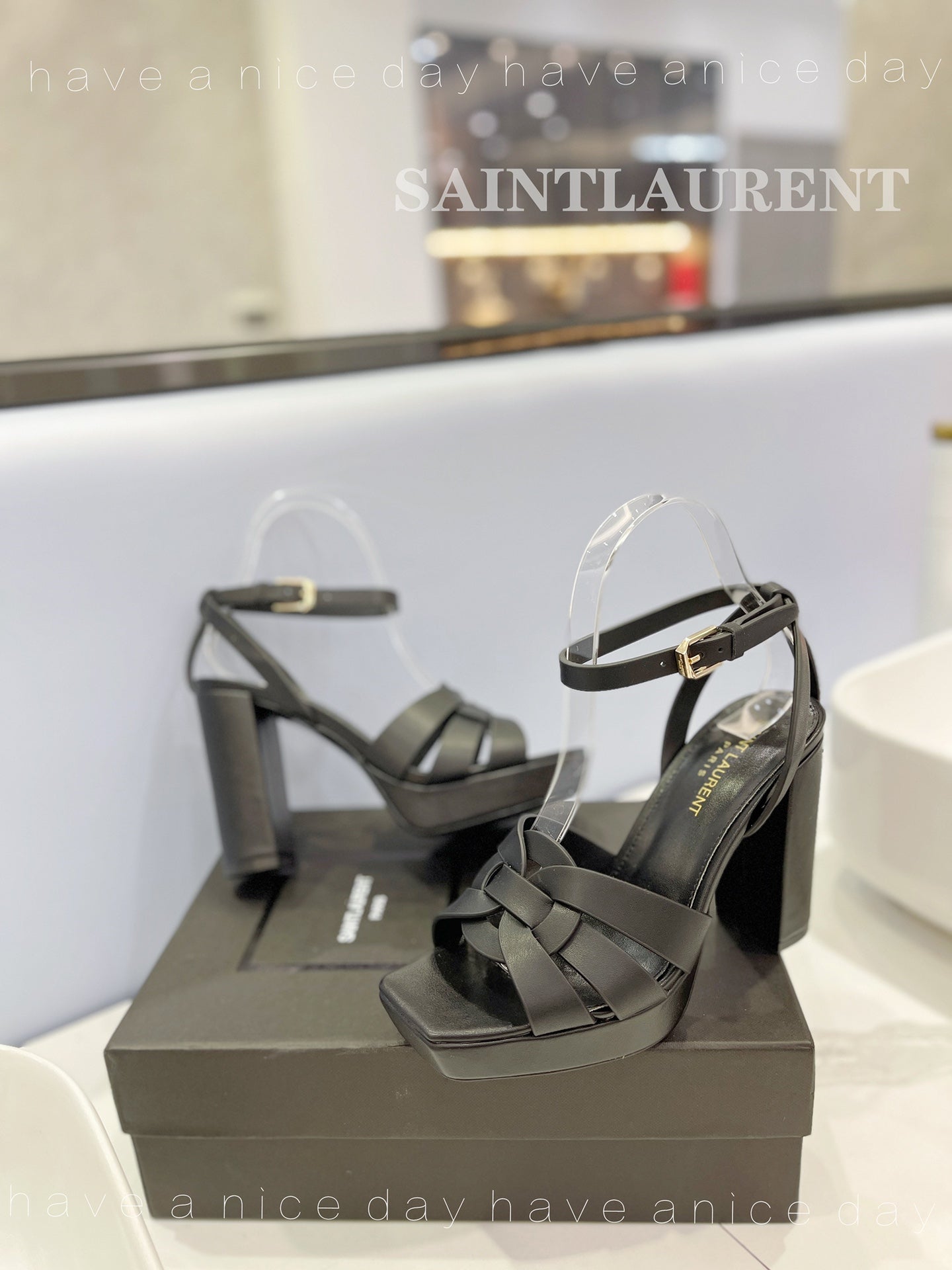 SL TRIBUTE FLATFORM SANDALS BLACK CALFSKIN - 34
