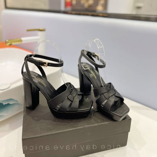 SL TRIBUTE FLATFORM SANDALS BLACK CALFSKIN - 34