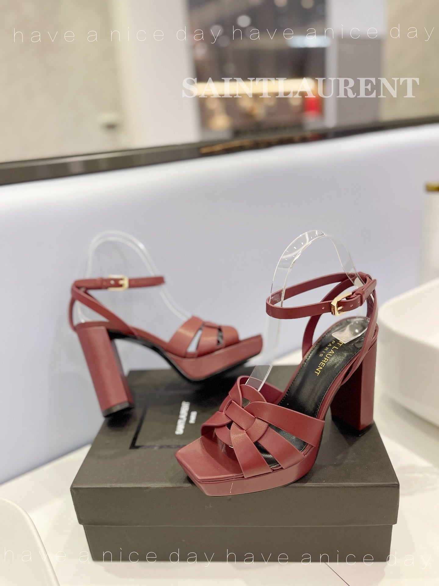 SL TRIBUTE FLATFORM SANDALS BERRY CALFSKIN - 34
