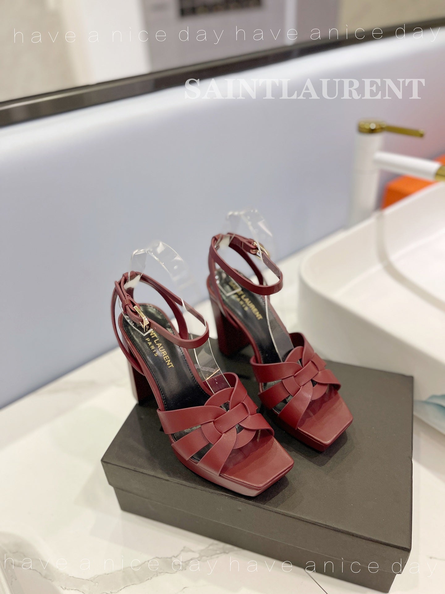 SL TRIBUTE FLATFORM SANDALS BERRY CALFSKIN - 34
