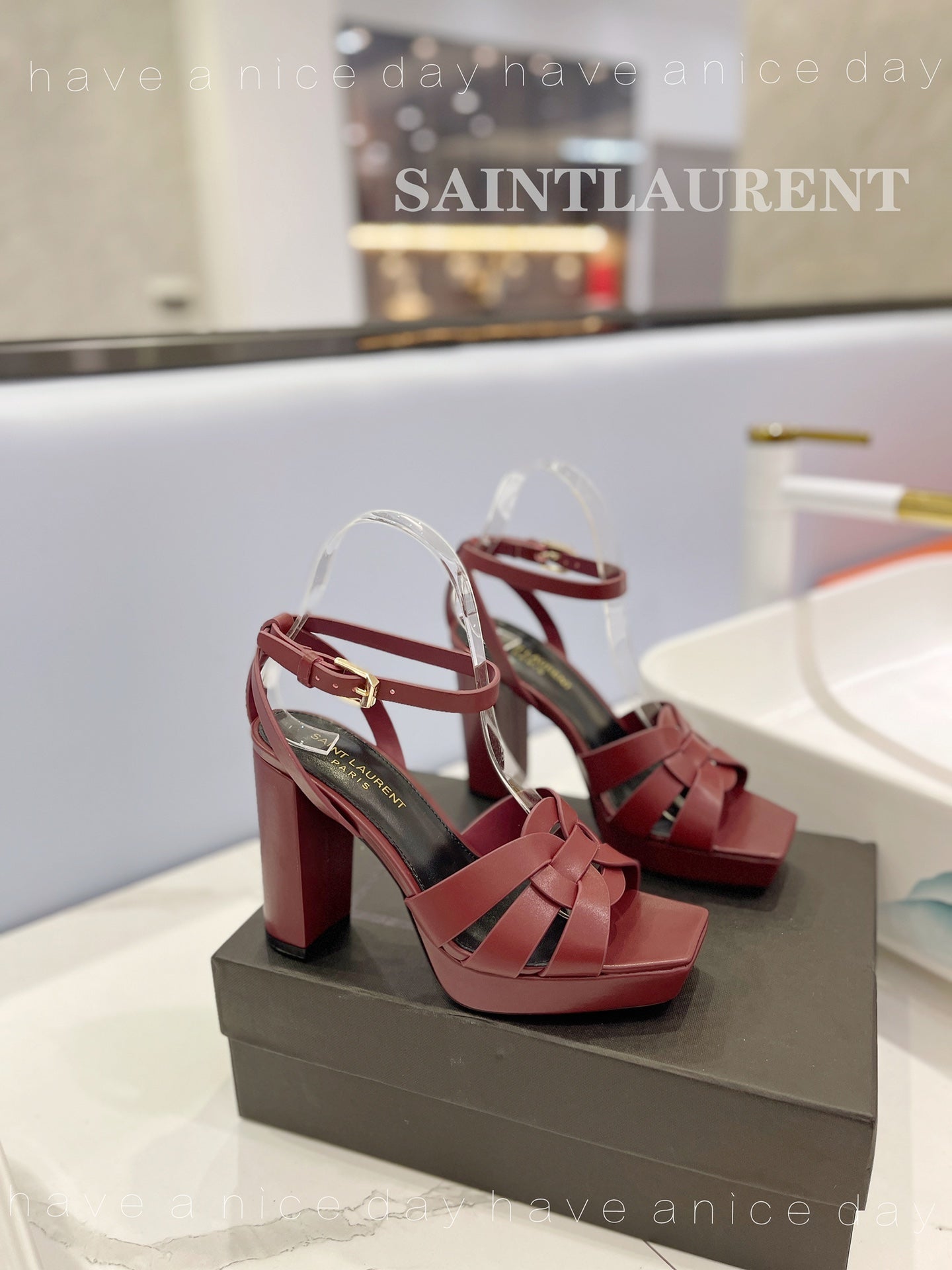 SL TRIBUTE FLATFORM SANDALS BERRY CALFSKIN - 34