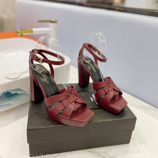 SL TRIBUTE FLATFORM SANDALS BERRY CALFSKIN - 34