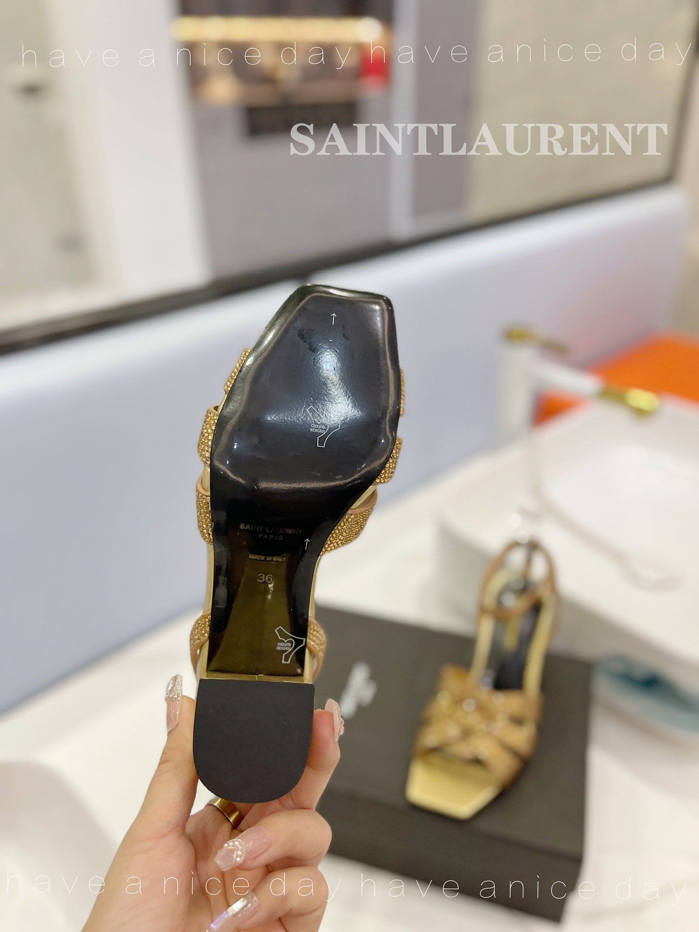 SL TRIBUTE CRYSTAL SANDALS GOLD CALFSKIN - 34