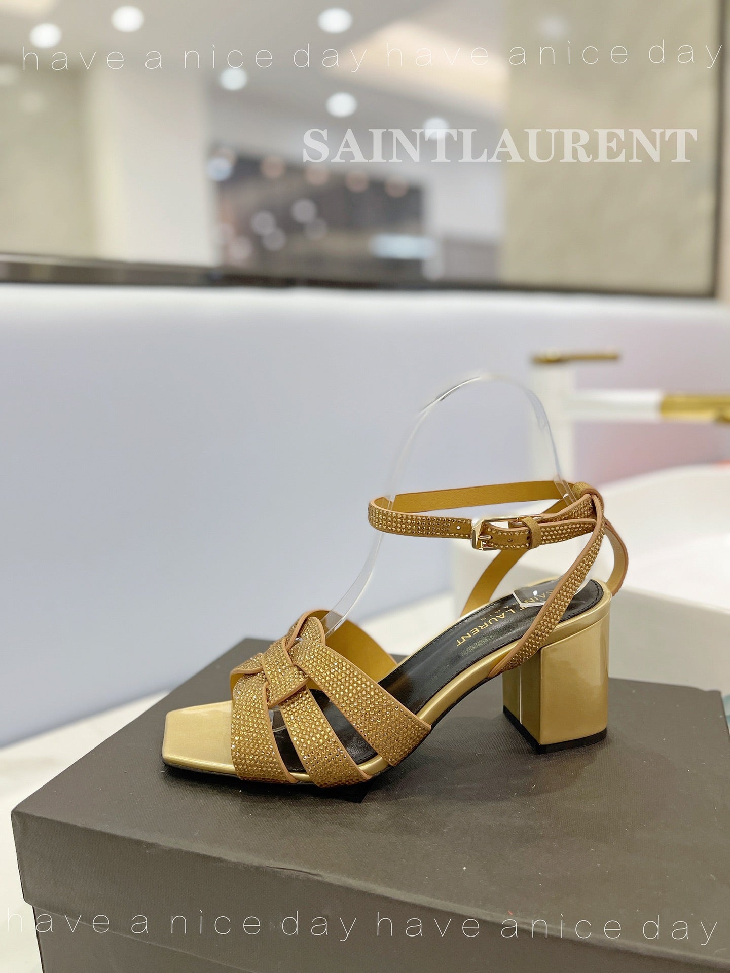SL TRIBUTE CRYSTAL SANDALS GOLD CALFSKIN - 34