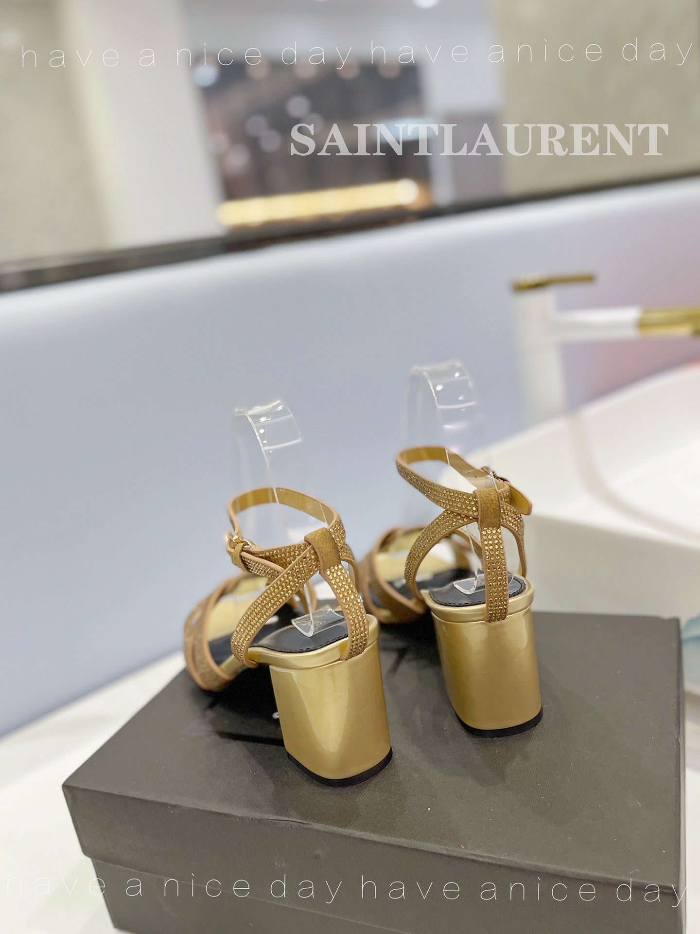 SL TRIBUTE CRYSTAL SANDALS GOLD CALFSKIN - 34