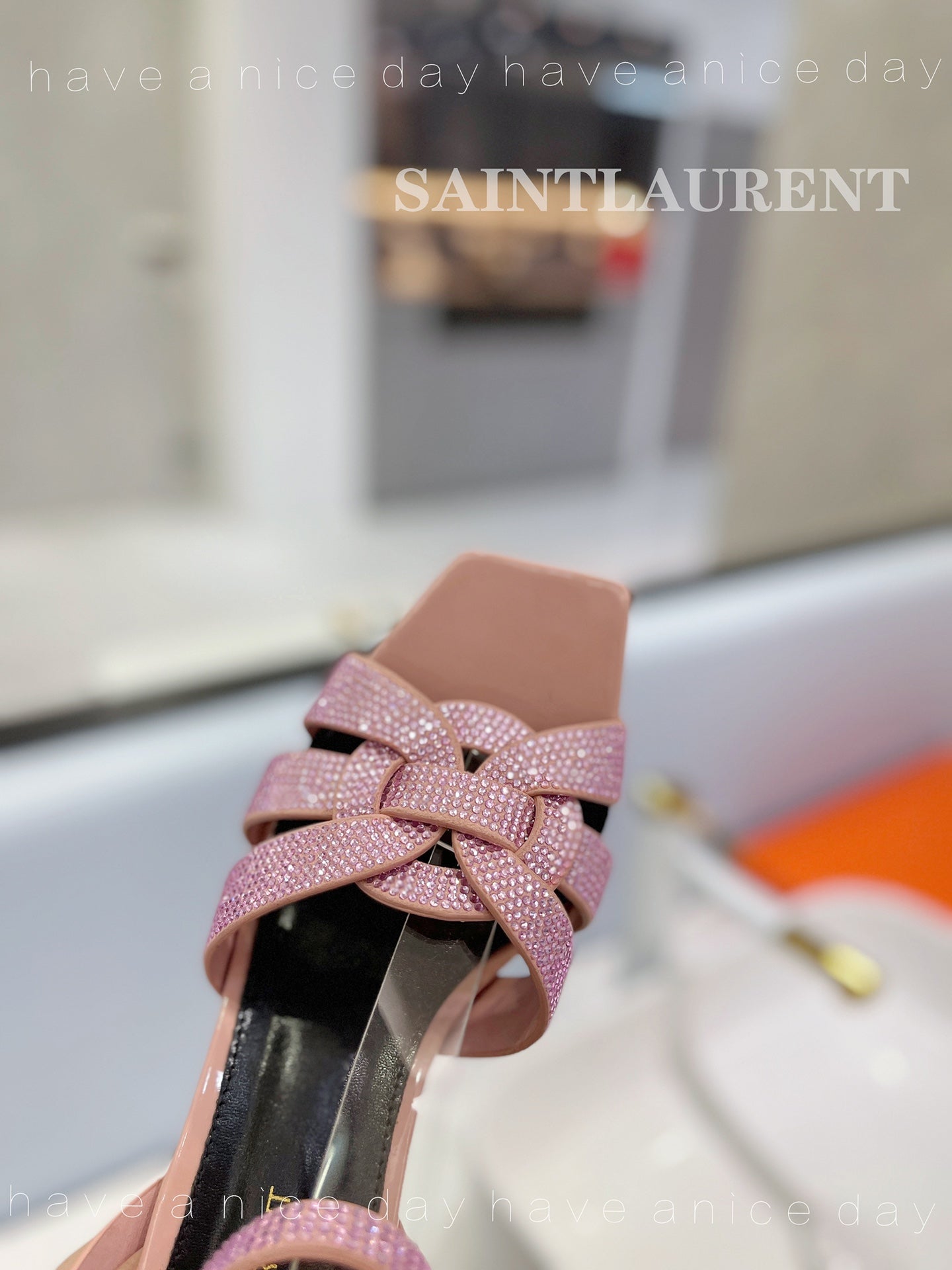 SL TRIBUTE CRYSTAL SANDALS PASTEL PINK CALFSKIN - 34