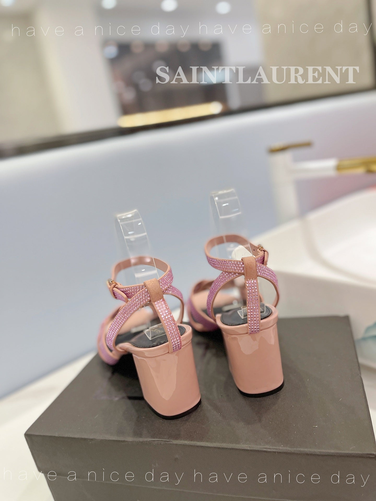 SL TRIBUTE CRYSTAL SANDALS PASTEL PINK CALFSKIN - 34